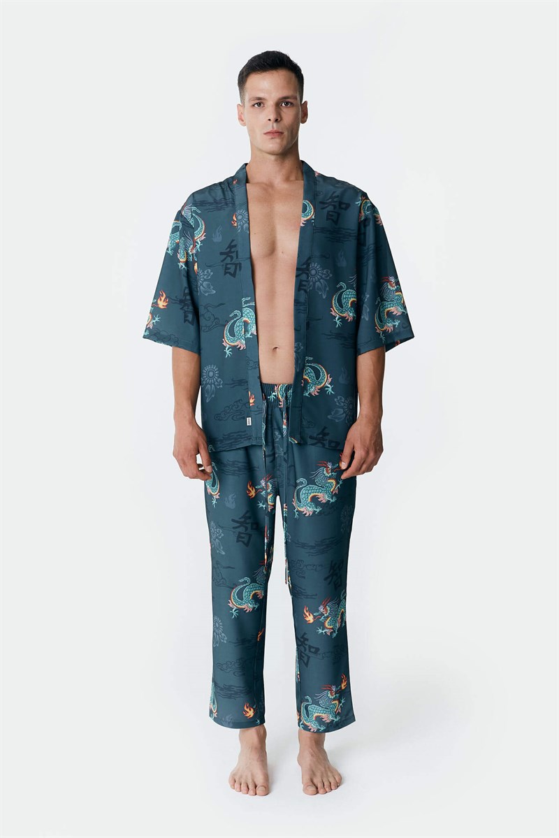 Ejderha Desenli Beach Pantolon - Petrol