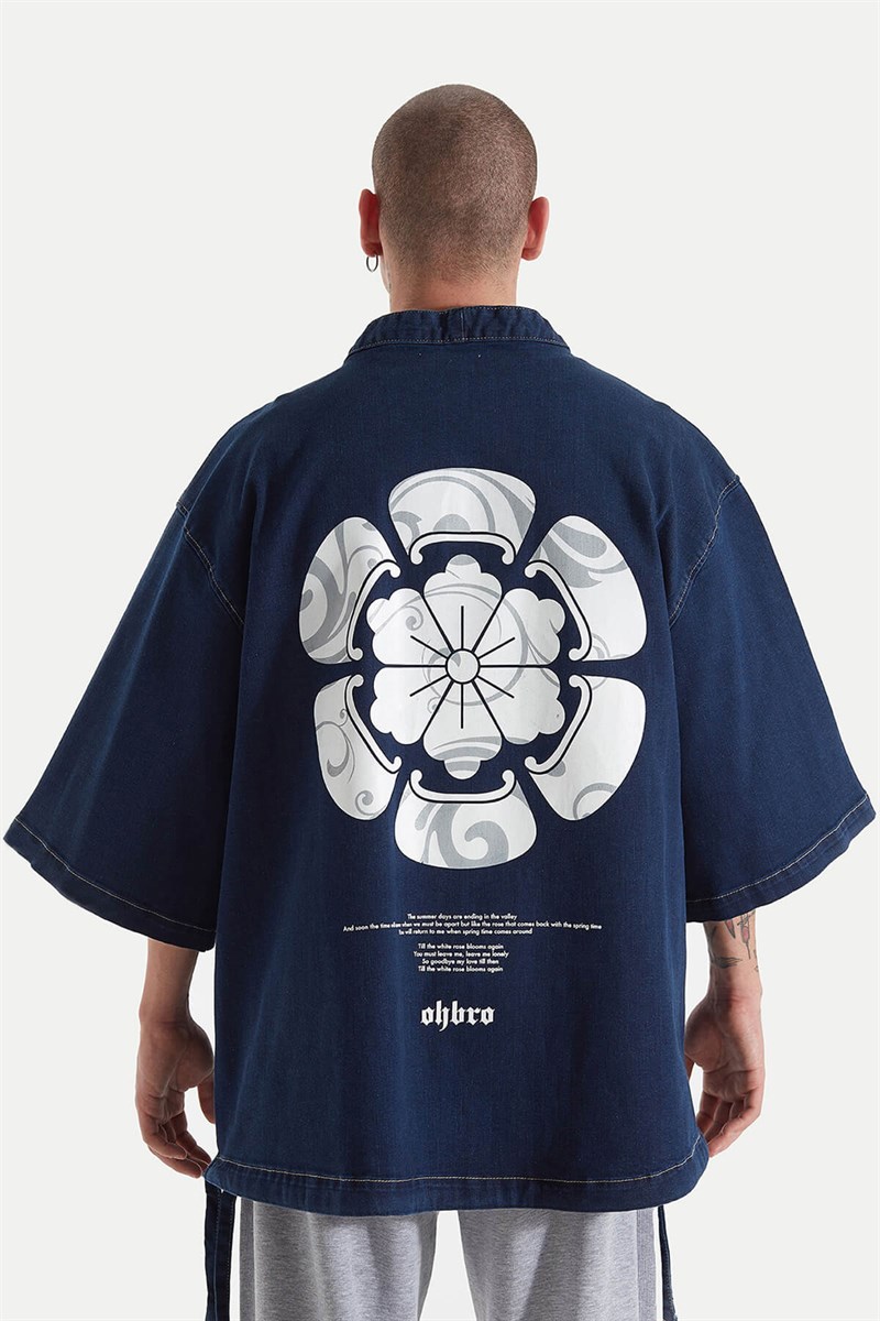 Kot Kimono Ceket - Lacivert - YorkshireRoseBaskı