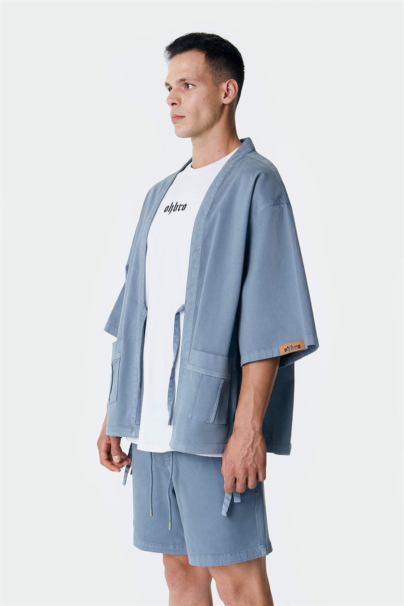 Kot Kimono Ceket - Mavi