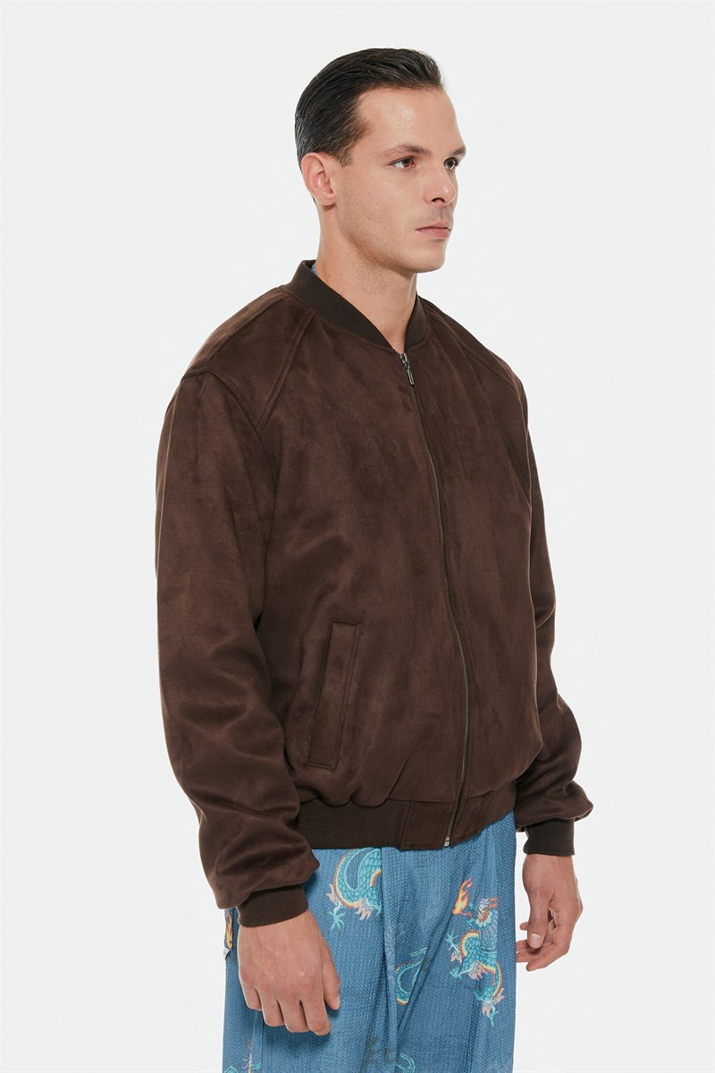 SUNİ SÜET DERİ KAHVERENGİ OVERSIZE BOMBER CEKET