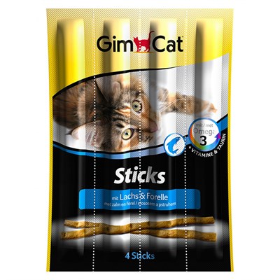 Kedi ÖdülleriGimcat Sticks Alabalıklı ve Somonlu Kedi Ödül Çubukları 4 parça-20 gr