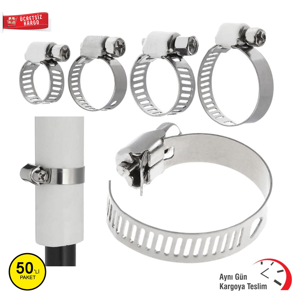 Ayarlı Metal Hortum Kelepçesi Vidalı 10*16 Mm (50 Adet)