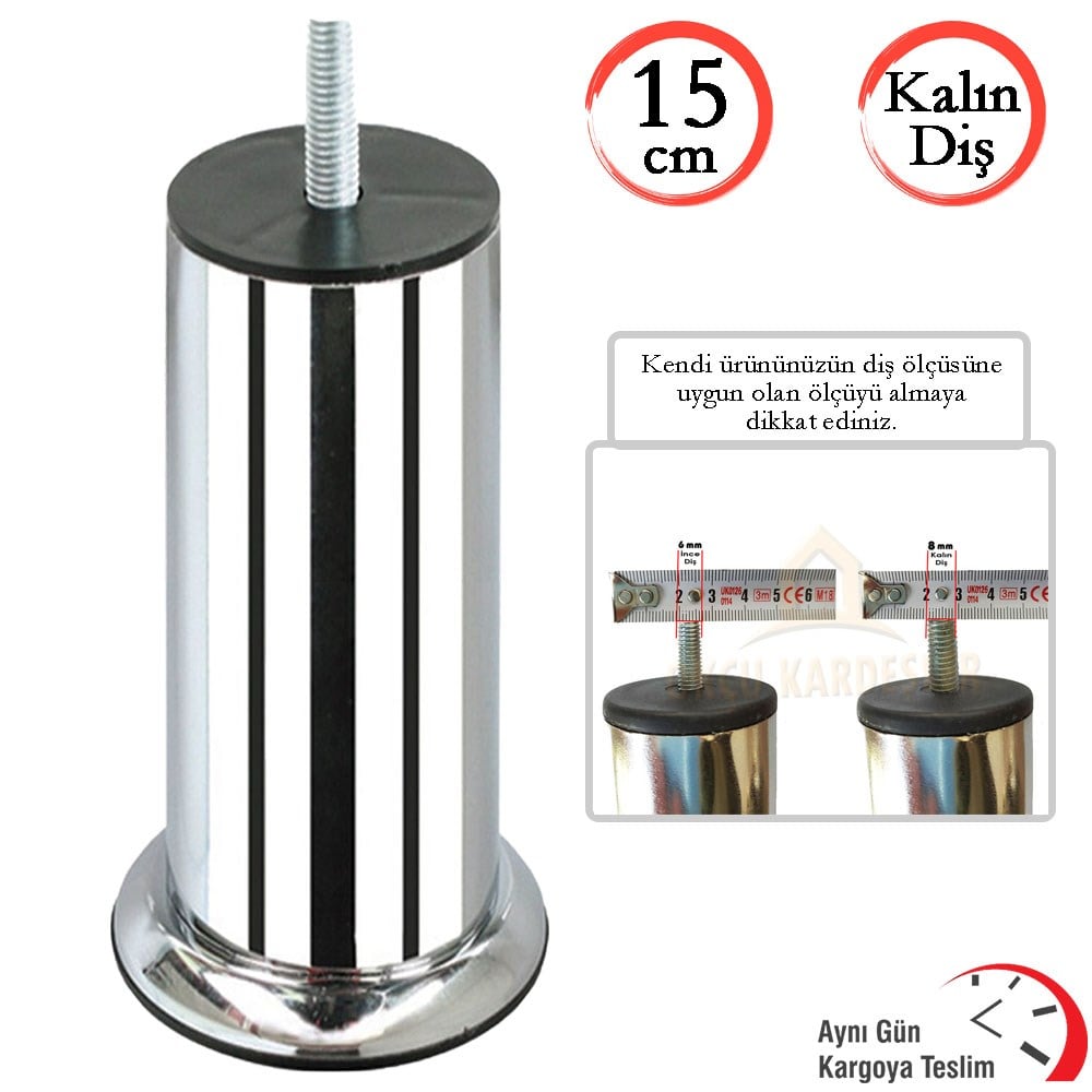 Baza Koltuk Kanepe Ayağı 15 Cm 3/8 Civatalı (Kalın Diş)