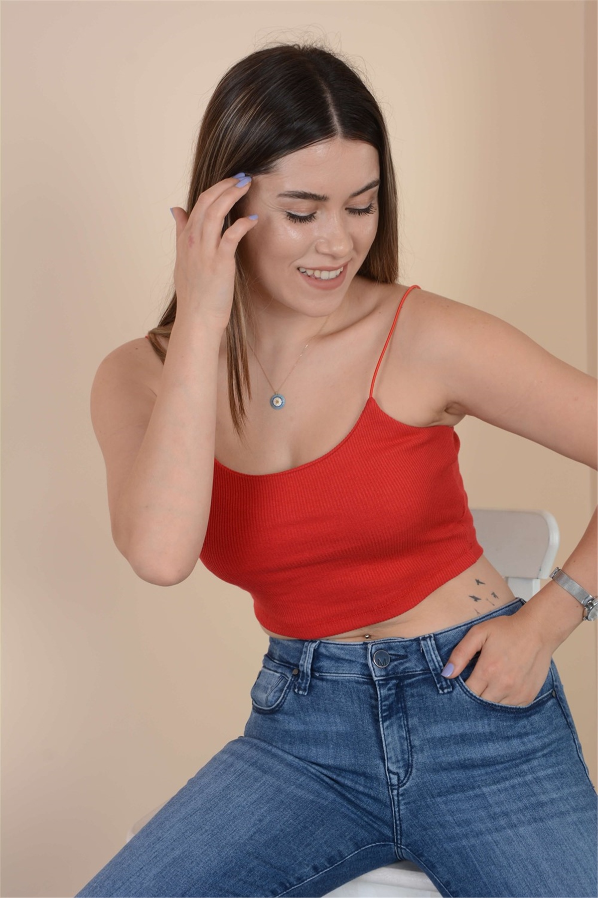 Askılı Crop Body - Kırmızı