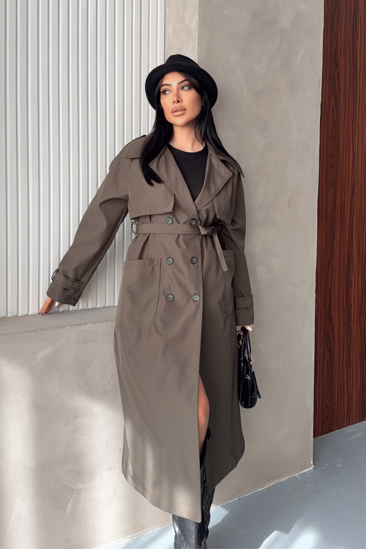 Bondit Kumaş Cepli Trençkot - HAKİ YEŞİLİ