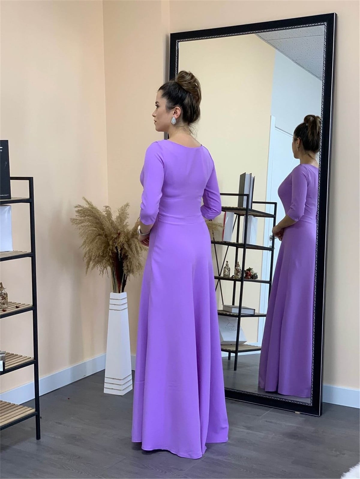 Crepe Fabric Poor Sleeve Dress - Lilac Color