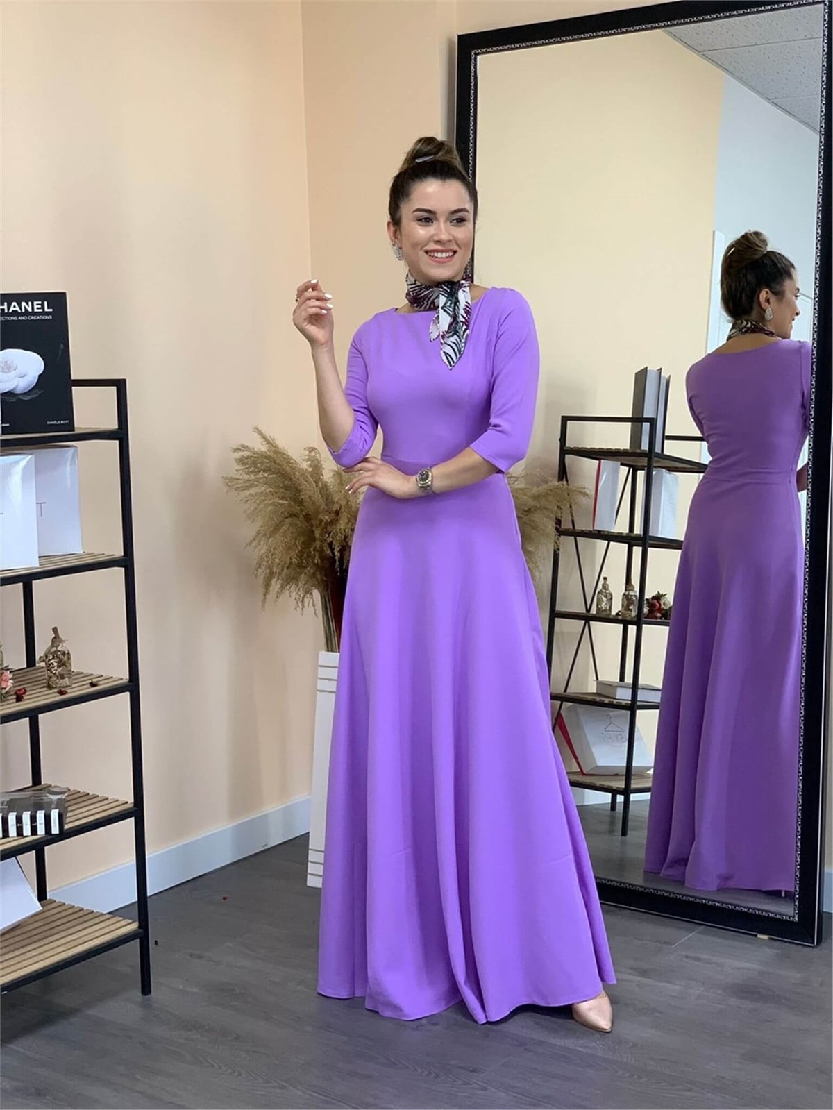 Crepe Fabric Poor Sleeve Dress - Lilac Color