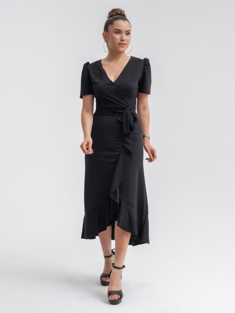 Crepe Fabric Midi Dress Black