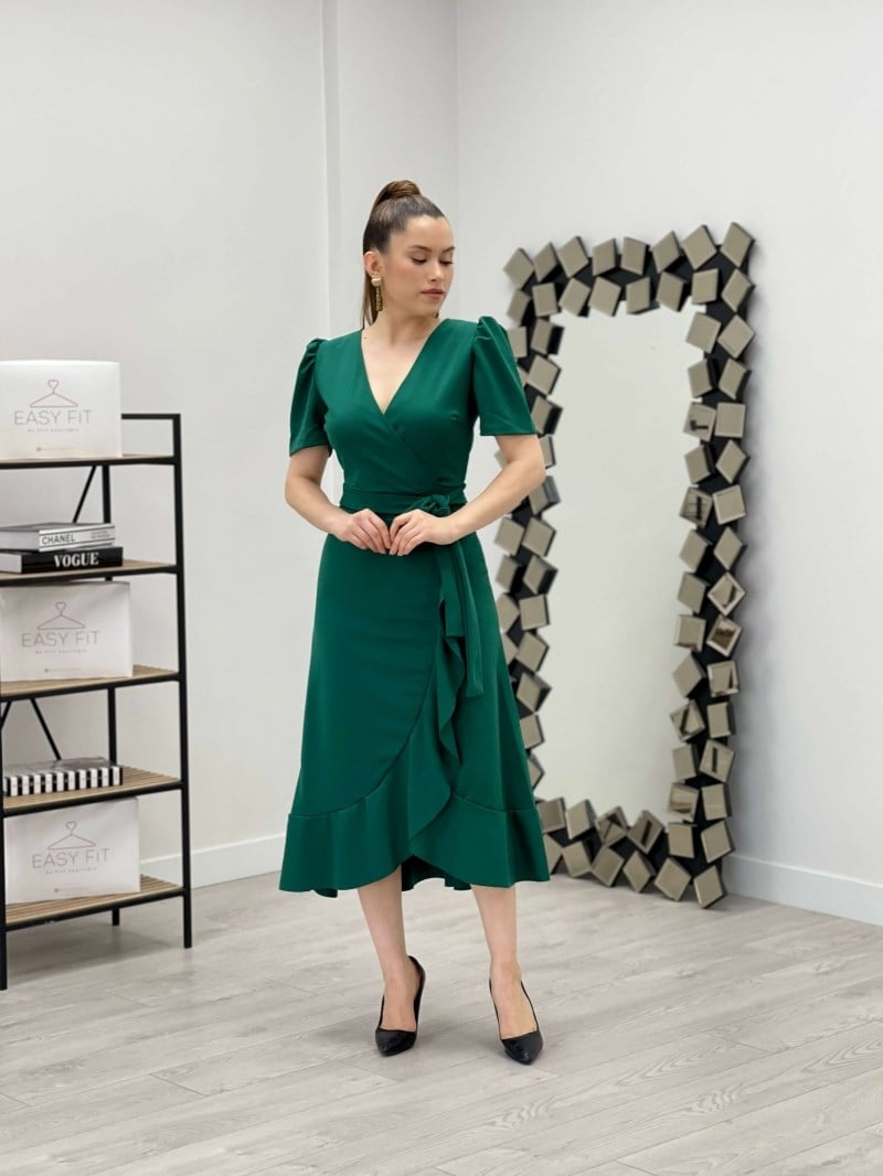 Crep Kumaş Midi Elbise  - ZÜMRÜT YEŞİL