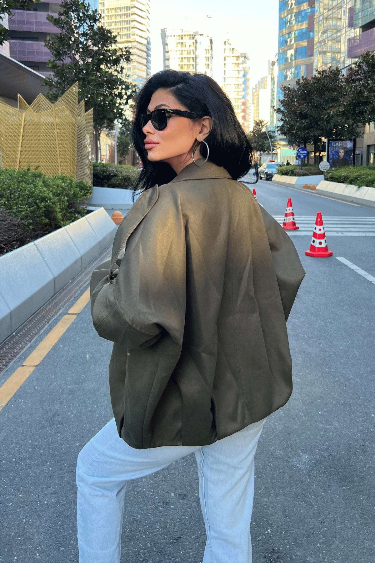 Dokuma Süet Kumaş Apoletli Bomber Ceket - HAKİ YEŞİLİ