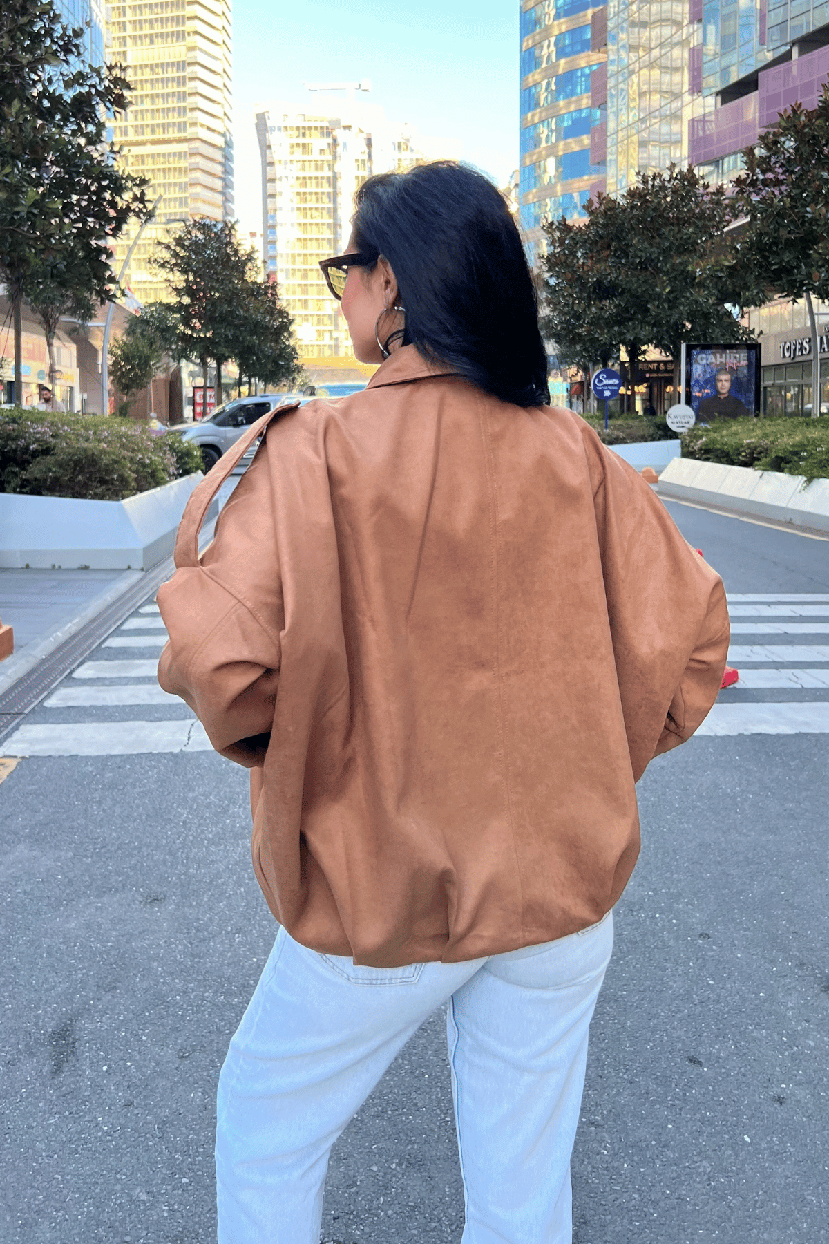 Dokuma Süet Kumaş Apoletli Bomber Ceket - AÇIK KAHVE