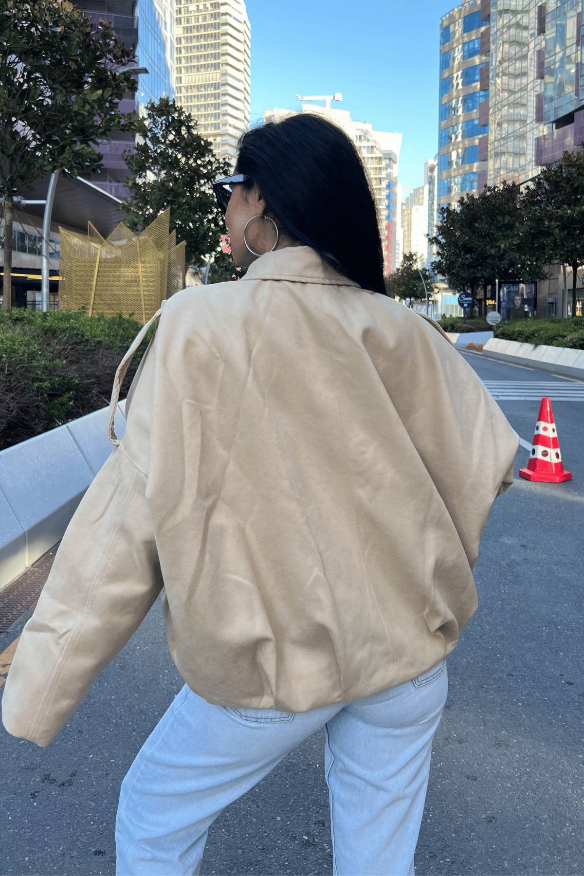 Dokuma Süet Kumaş Apoletli Bomber Ceket - KREM