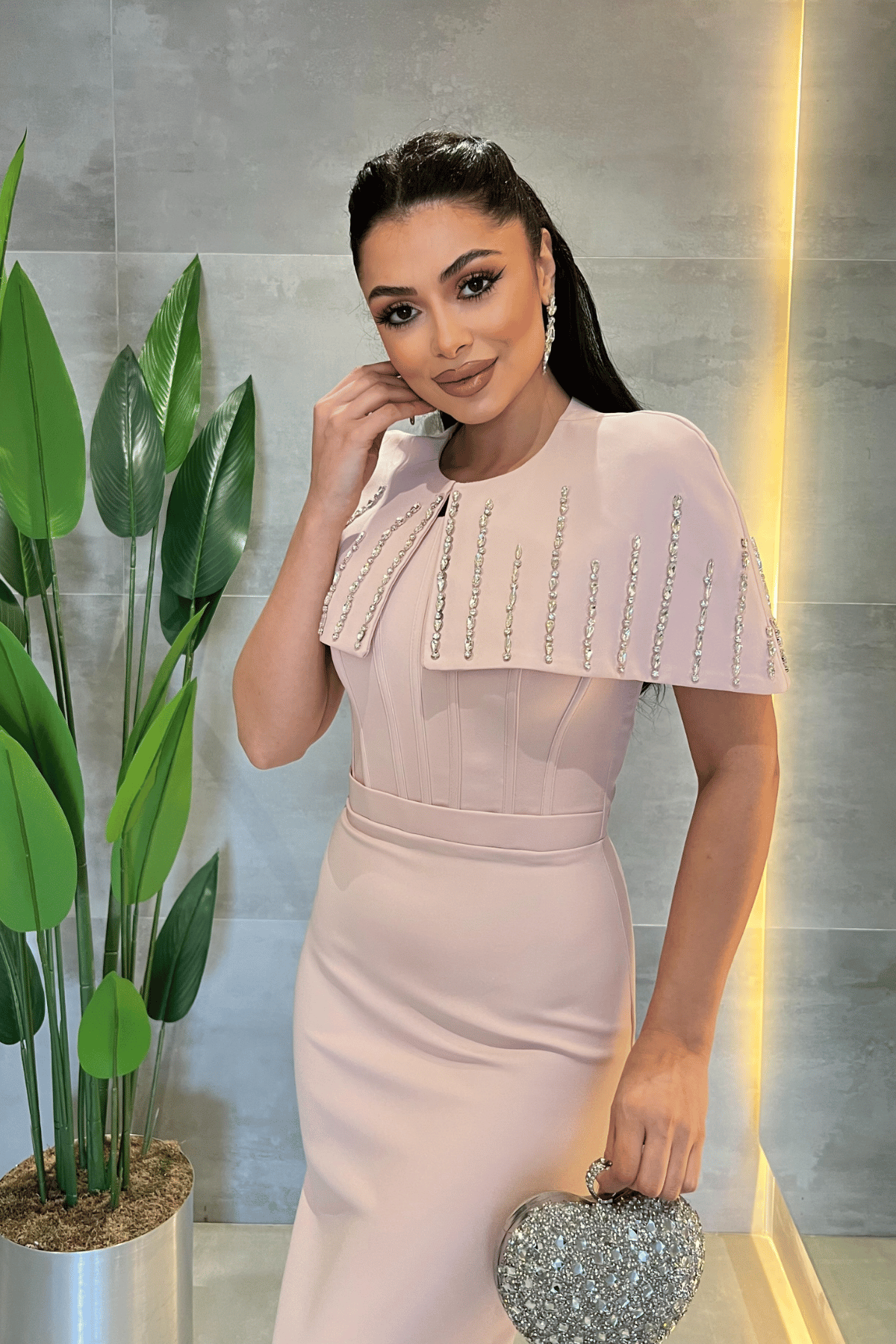 Double Kumaş Bolero Detaylı Kalem Elbise - PUDRA