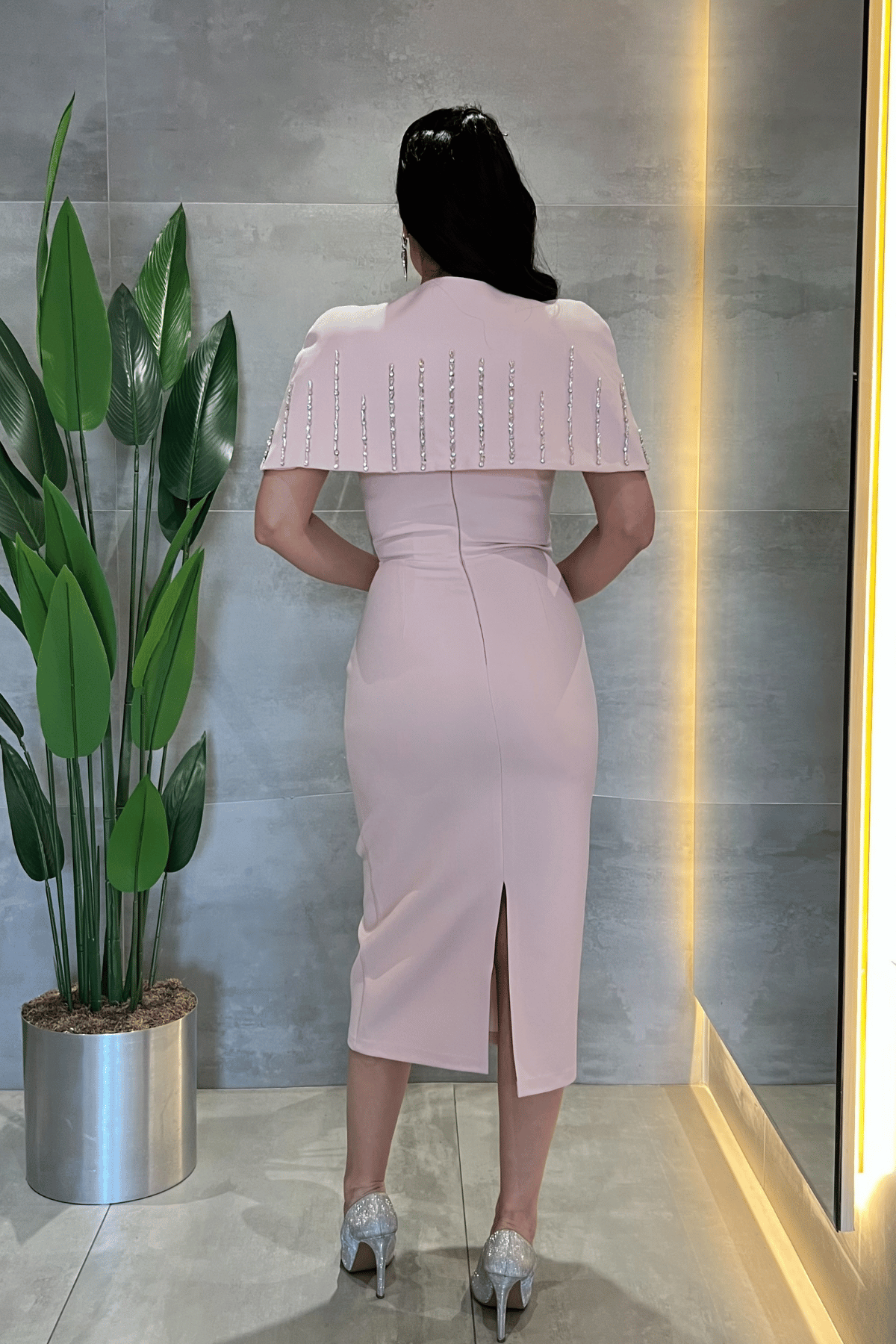 Double Kumaş Bolero Detaylı Kalem Elbise - PUDRA