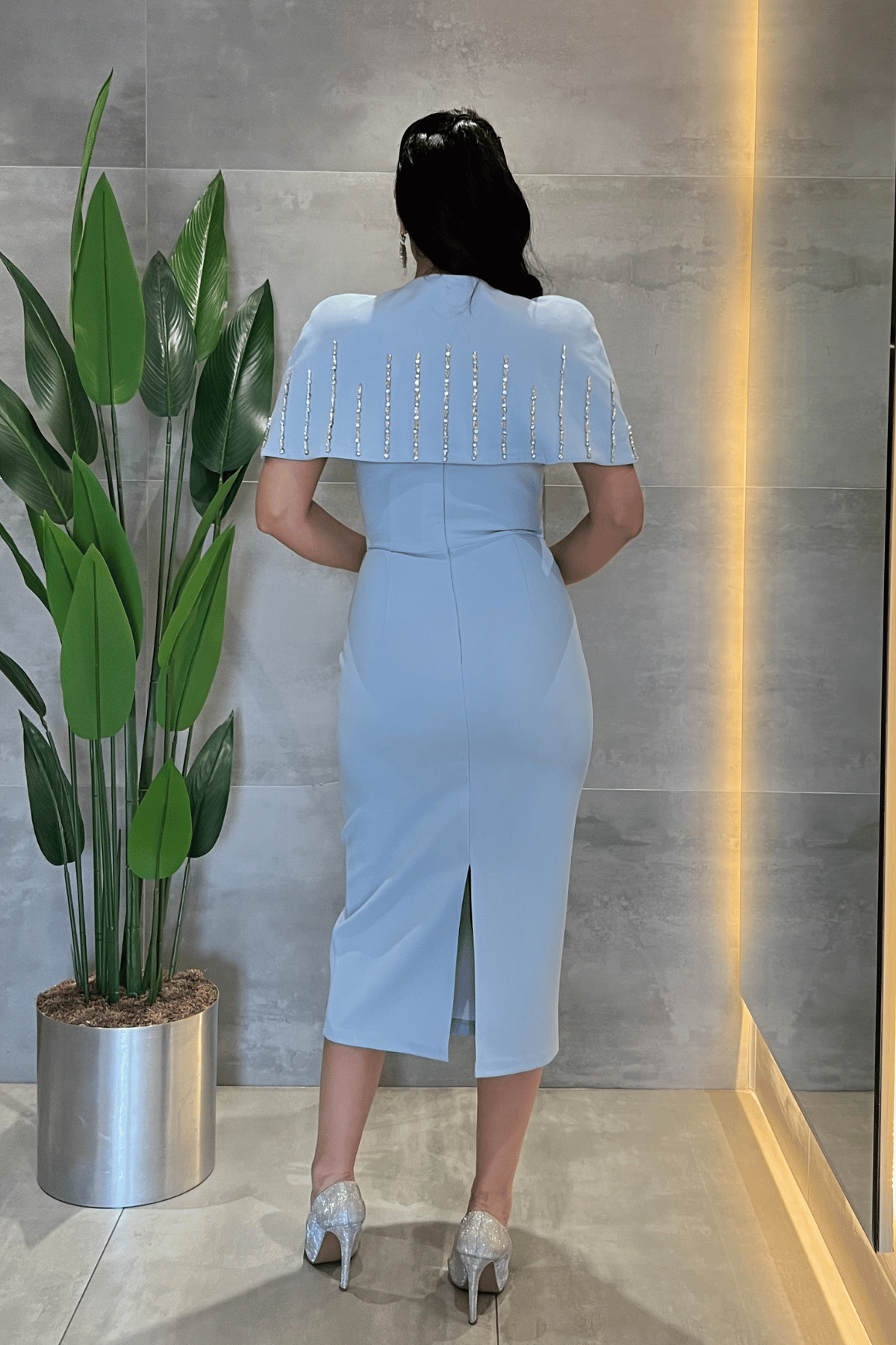 Double Kumaş Bolero Detaylı Kalem Elbise - BEBE MAVİSİ