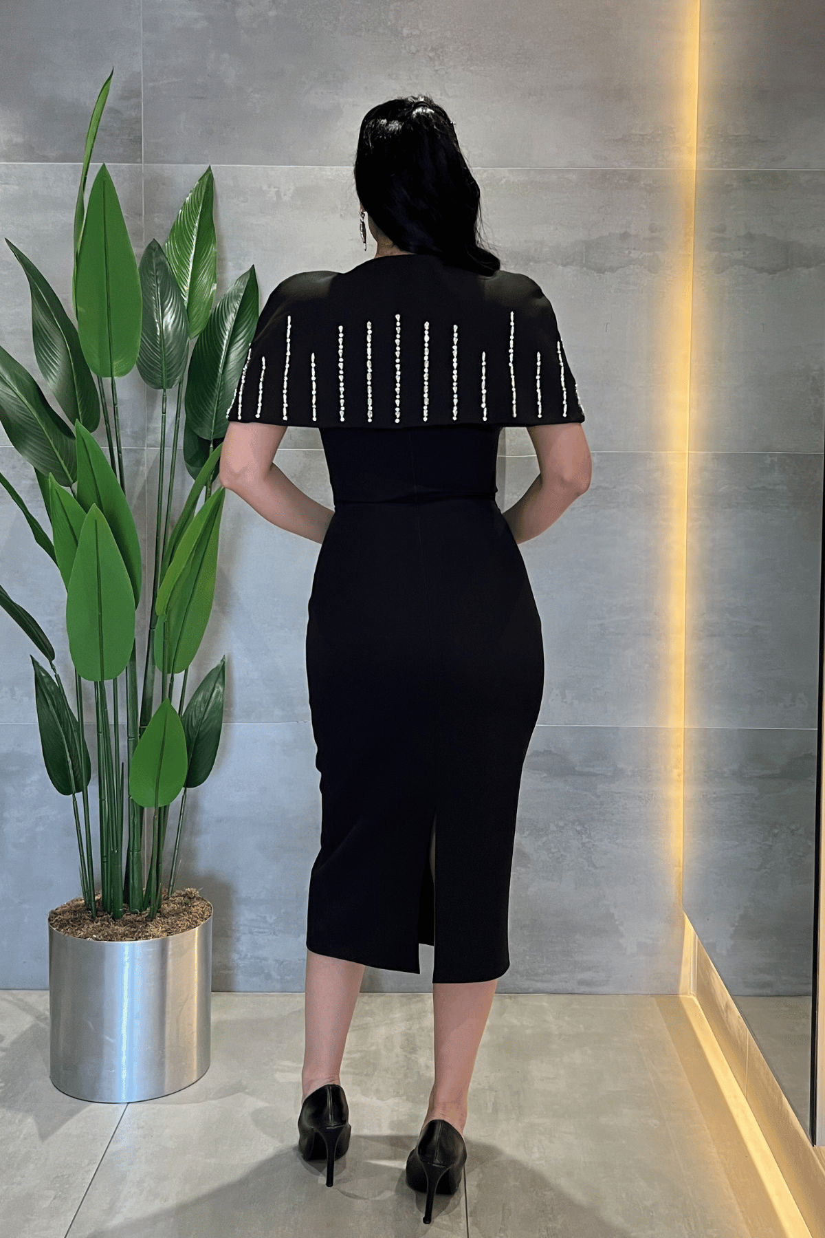 Double Kumaş Bolero Detaylı Kalem Elbise - SİYAH