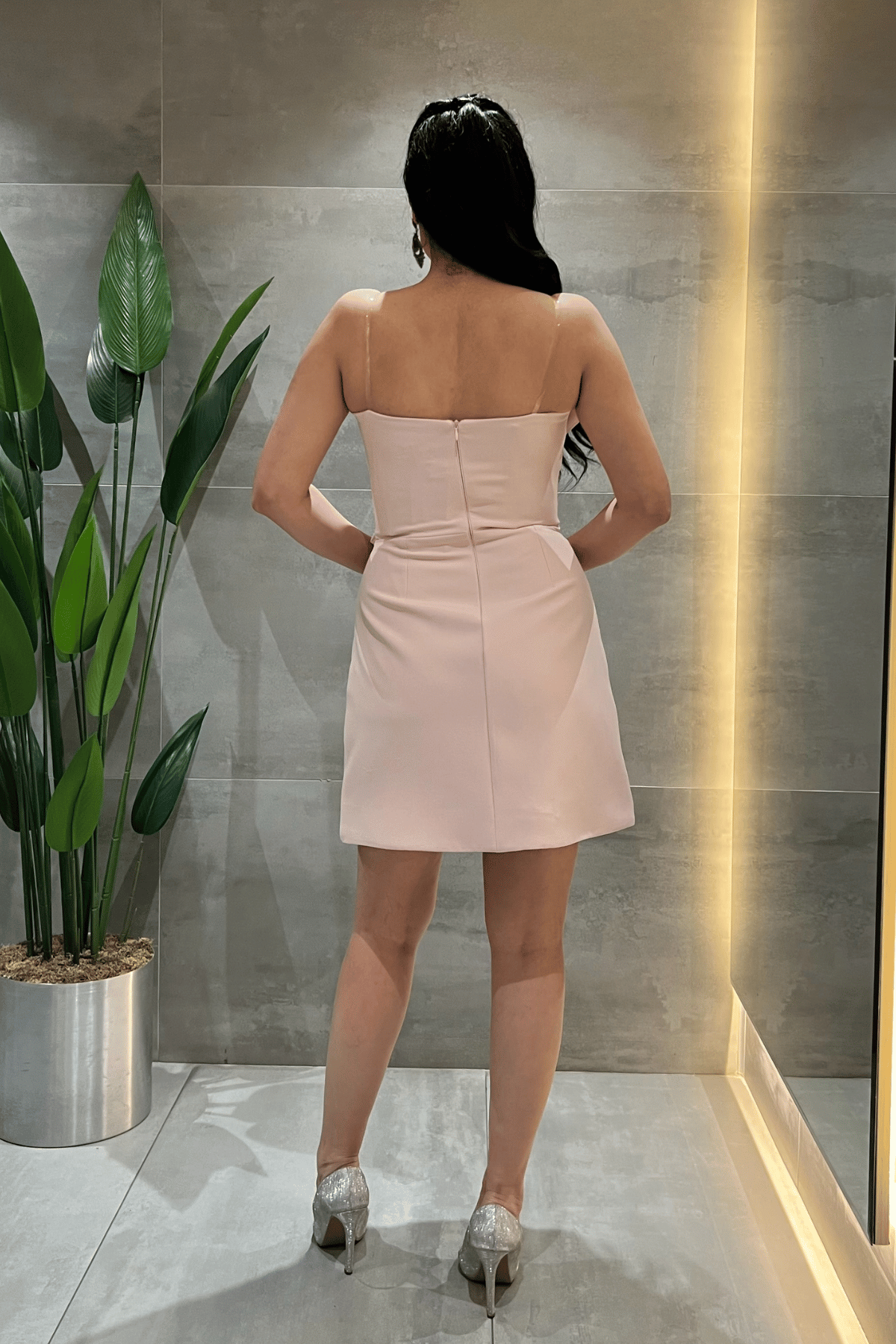 Double Kumaş Fiyonk Detaylı Mini Elbise - PUDRA