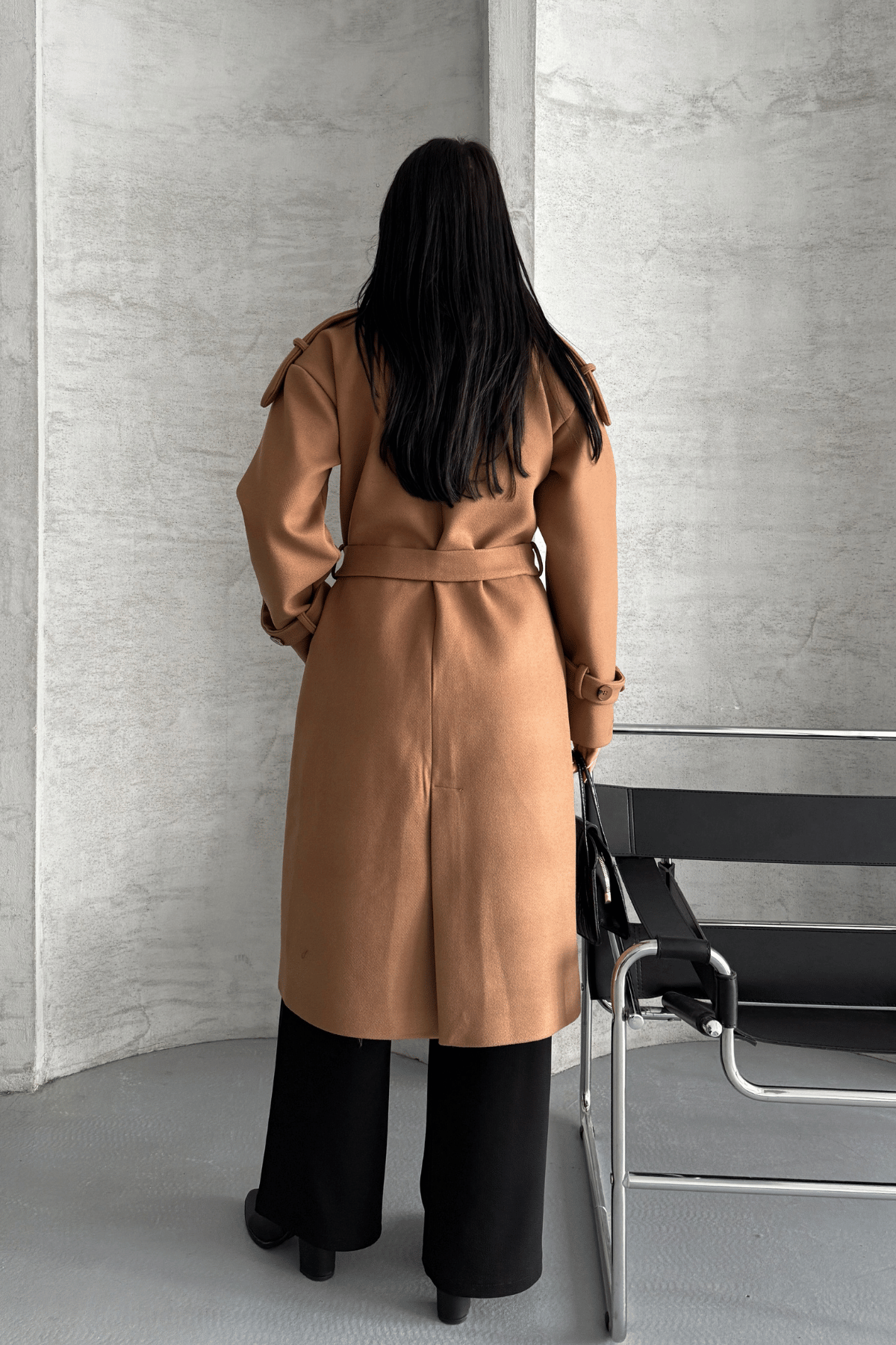 İthal Kaşe Kumaş Uzun Kaban - AÇIK KAHVE