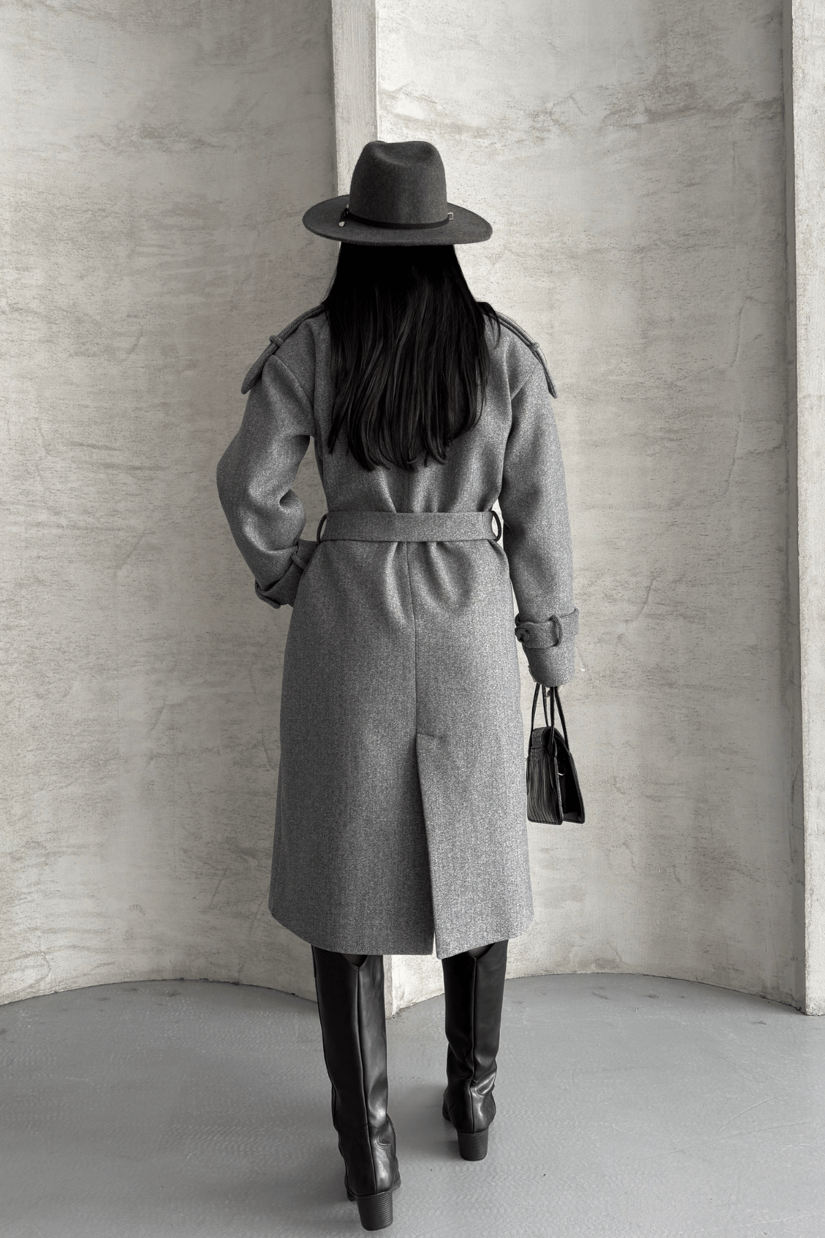 İthal Kaşe Kumaş Uzun Kaban - GRİ