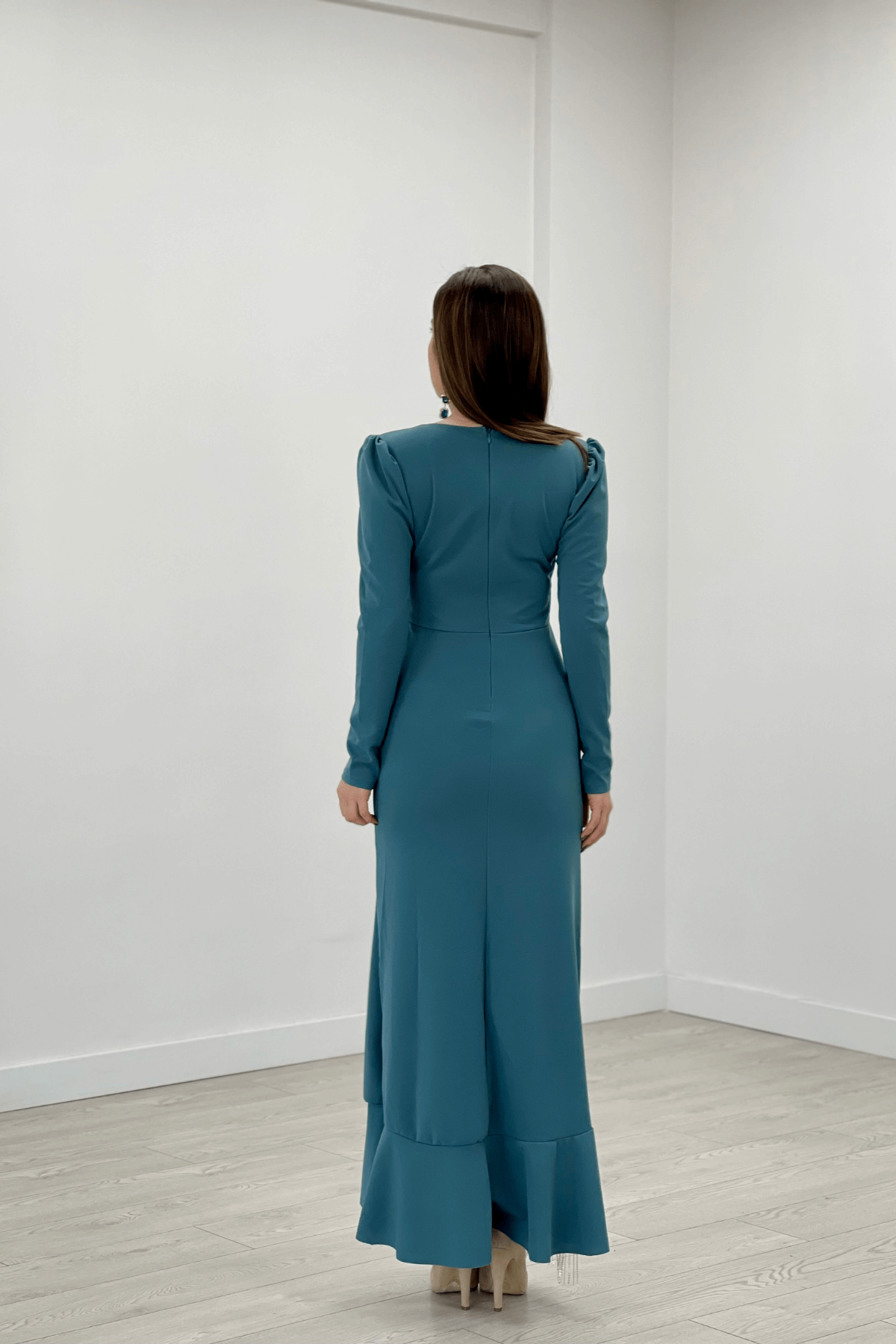 Stone Tassel Detailed Evening Dress - WATER GREEN