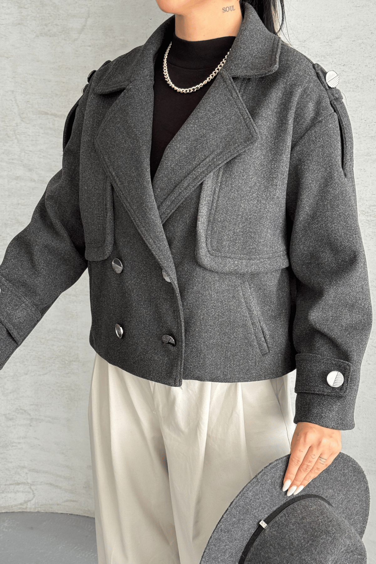 Kaşe Kumaş Bomber Mont - ANTRASİT