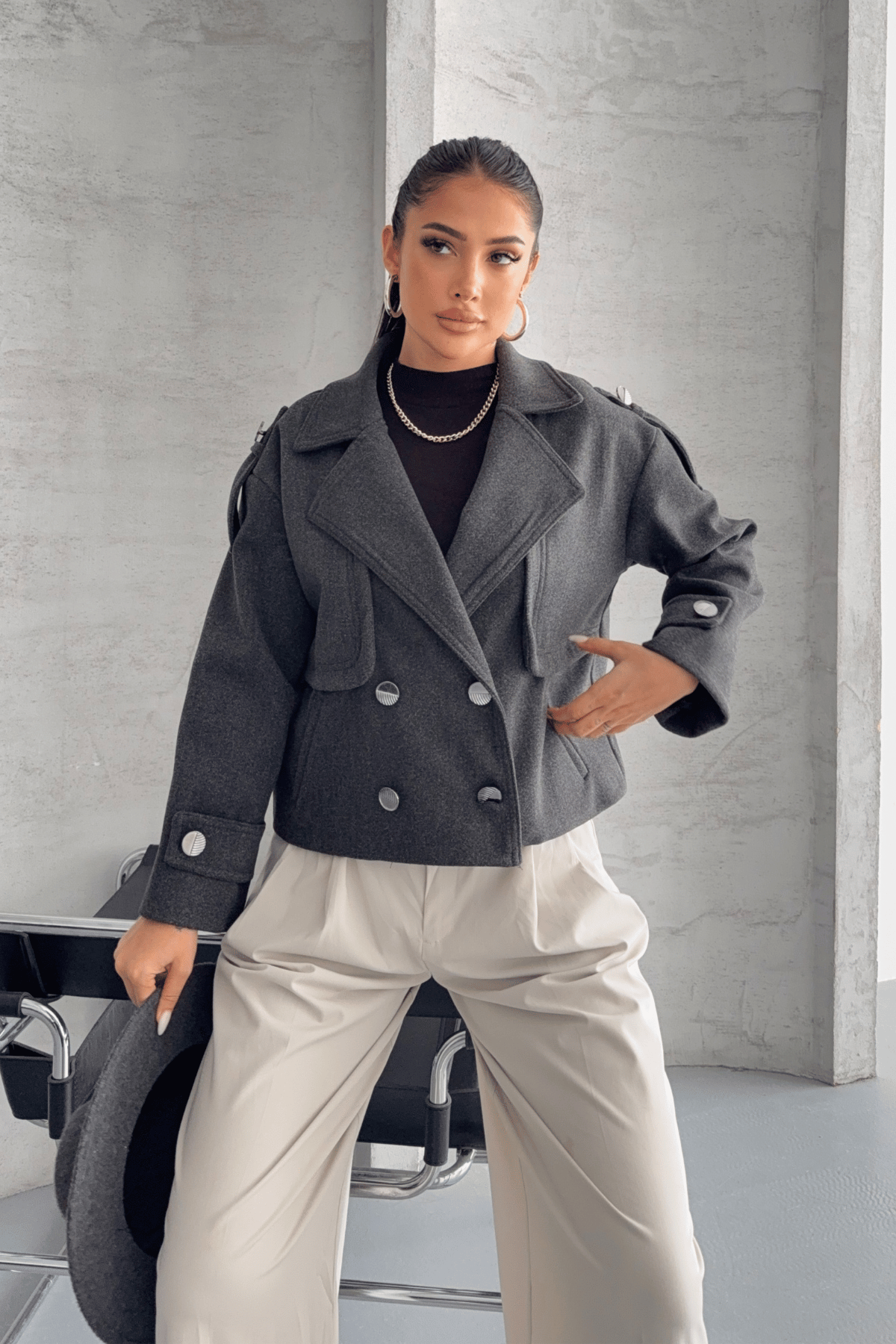 Kaşe Kumaş Bomber Mont - ANTRASİT