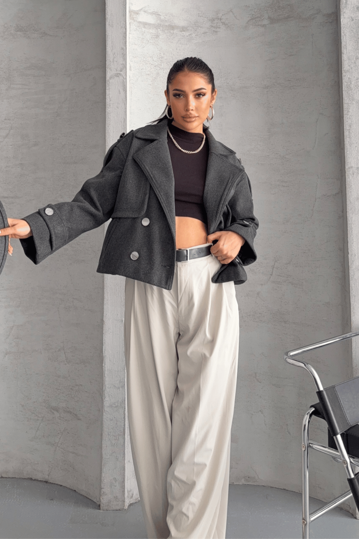 Kaşe Kumaş Bomber Mont - ANTRASİT