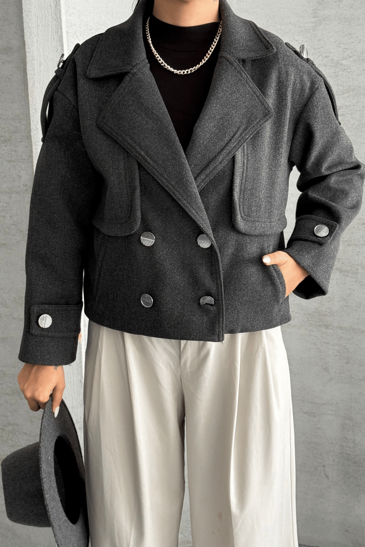 Kaşe Kumaş Bomber Mont - ANTRASİT