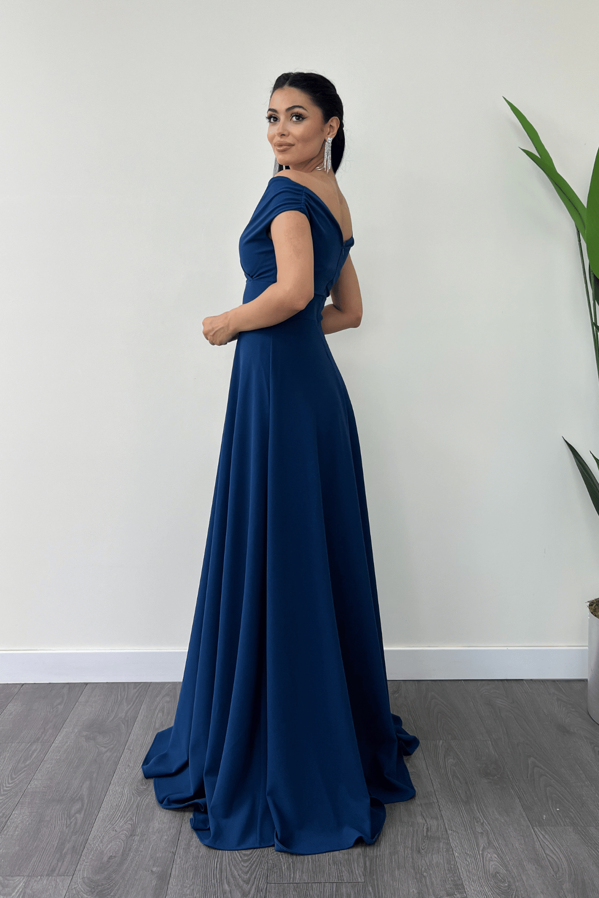 Boat Neck Flared  Dress - Indigo