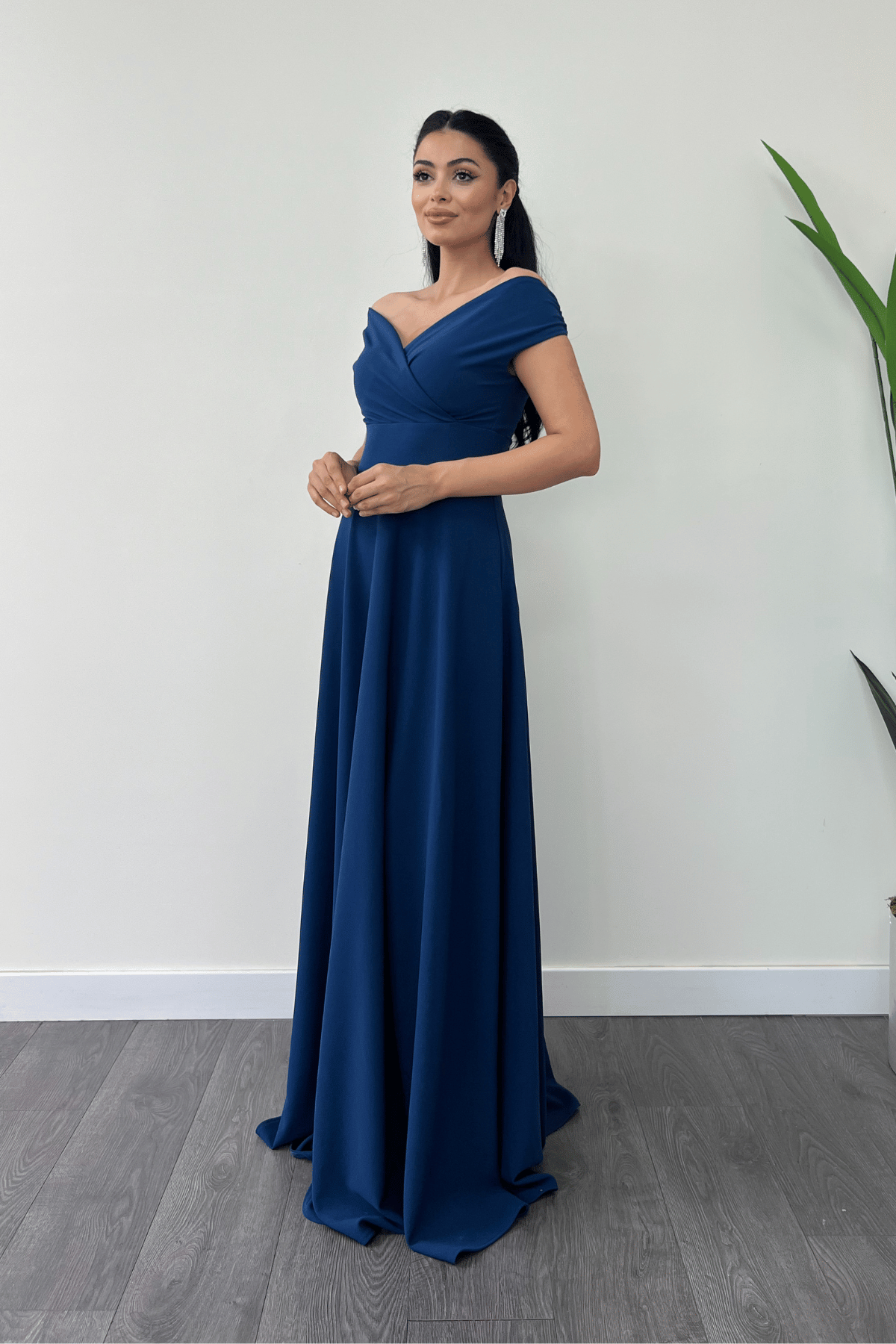 Boat Neck Flared  Dress - Indigo
