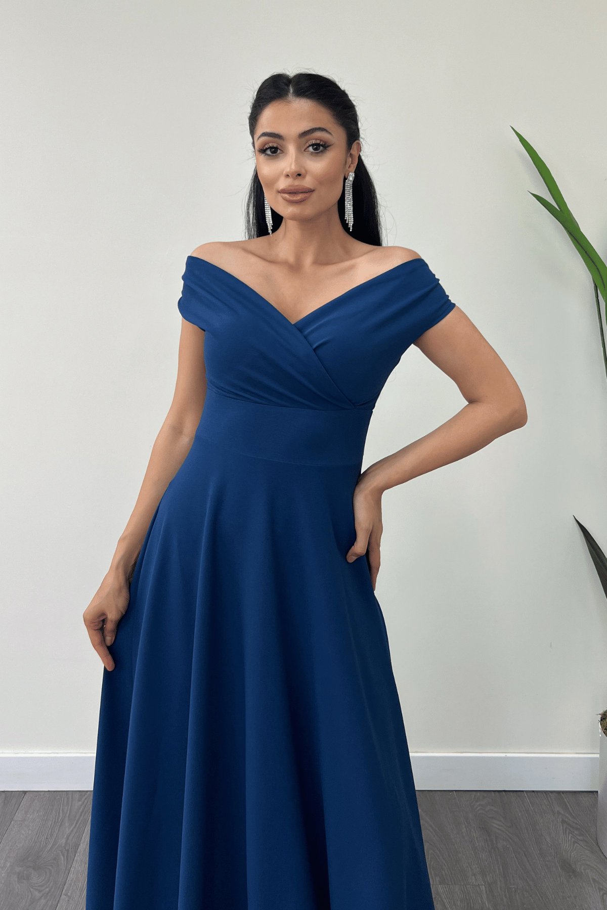 Boat Neck Flared  Dress - Indigo