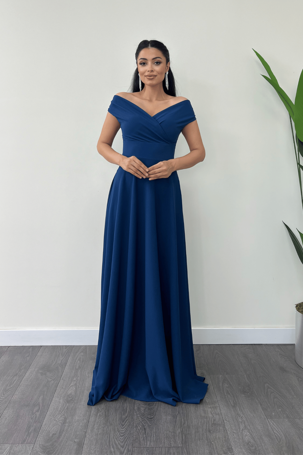 Boat Neck Flared  Dress - Indigo