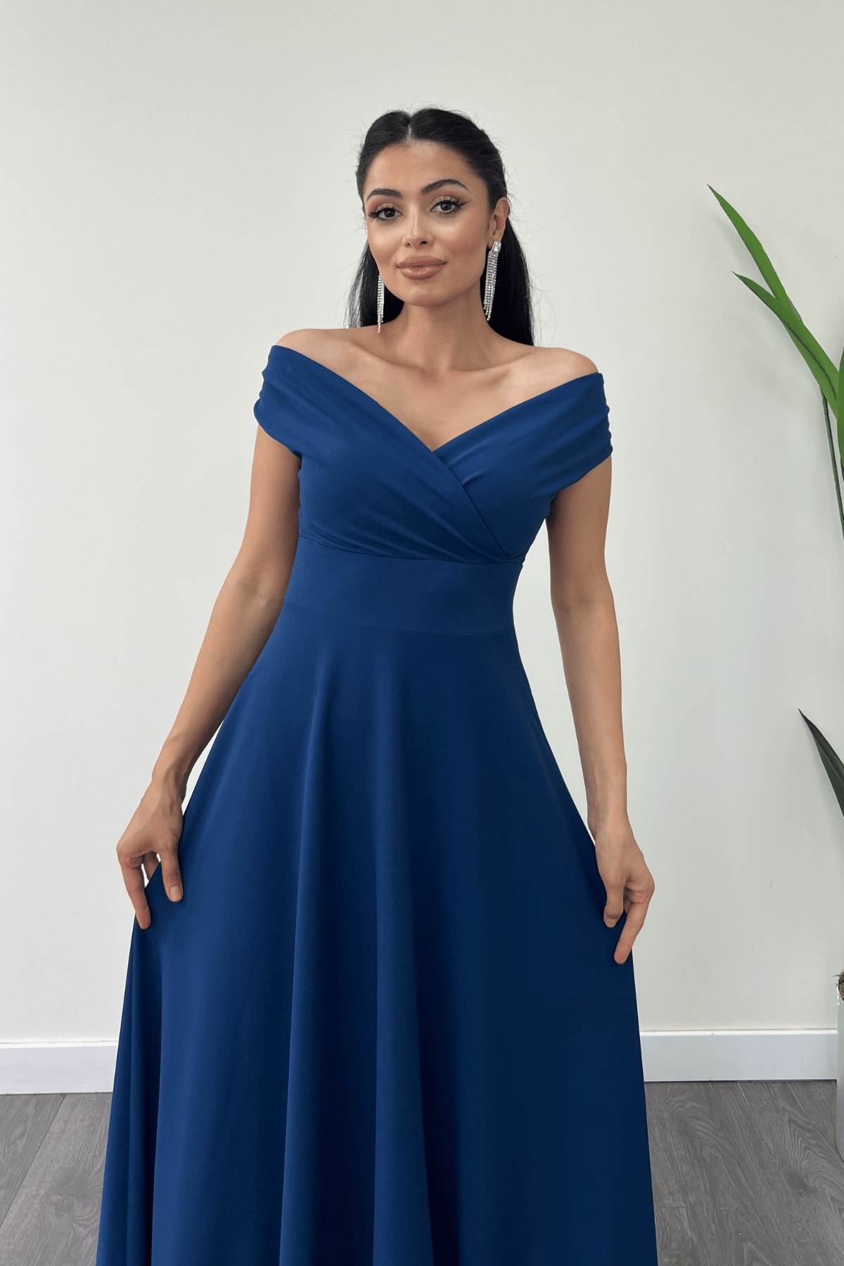 Boat Neck Flared  Dress - Indigo