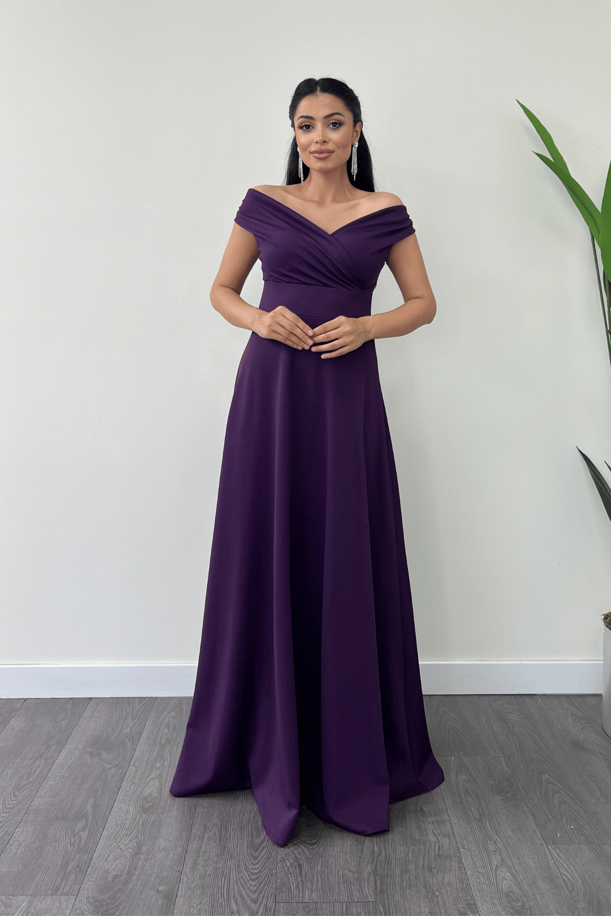 Boat Neck Flared  Dress - Eggplant Color