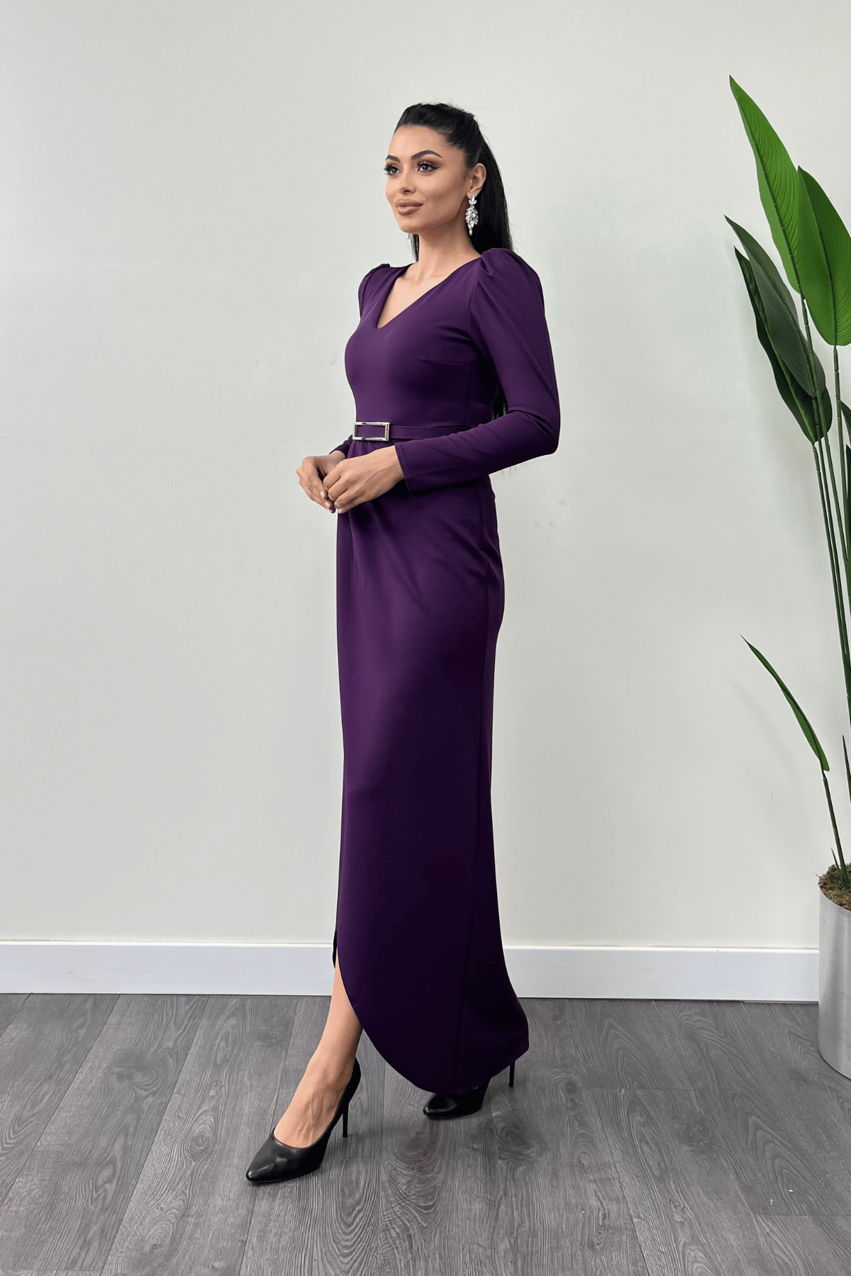 Pleat Detailed Dress - PURPLE