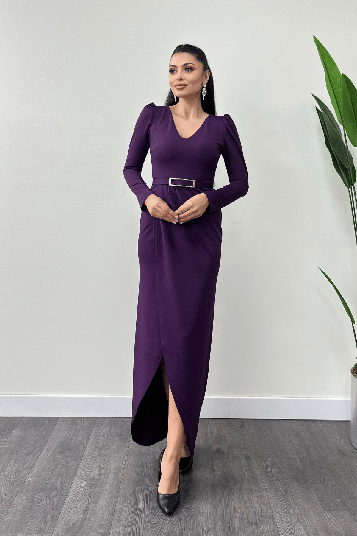 Pleat Detailed Dress - PURPLE