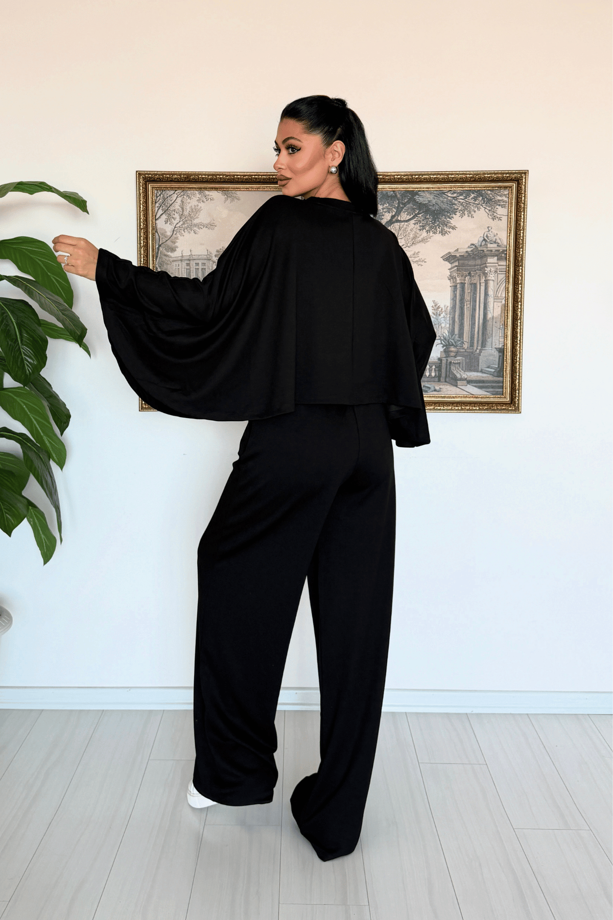 Modal Kumaş Pelerinli Eşofman Takım - SİYAH