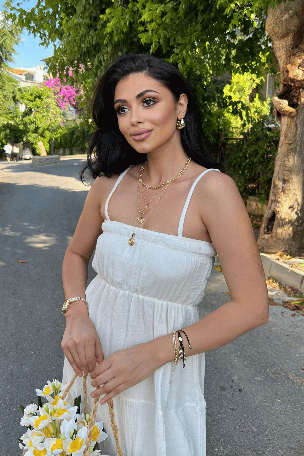 Müslin Kumaş Uzun Elbise - BEYAZ