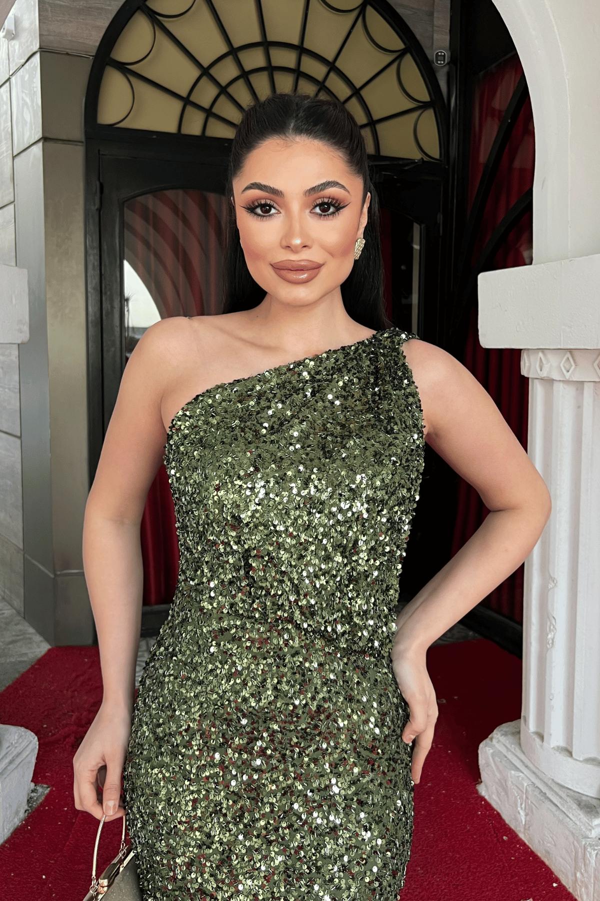 Payet Kumaş Tasarım Balık Elbise - HAKİ YEŞİLİ