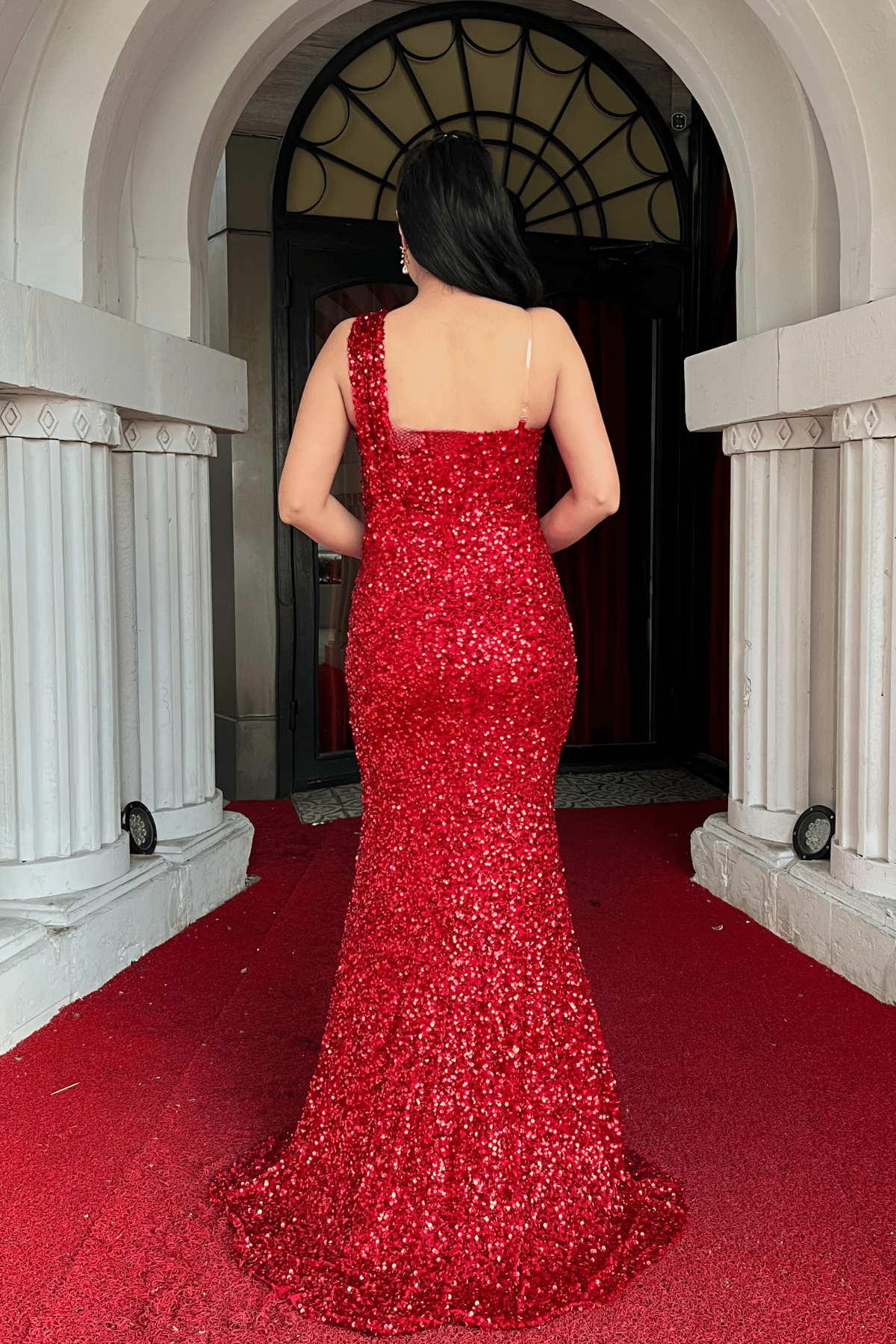 Payet Kumaş Tasarım Balık Elbise - KIRMIZI