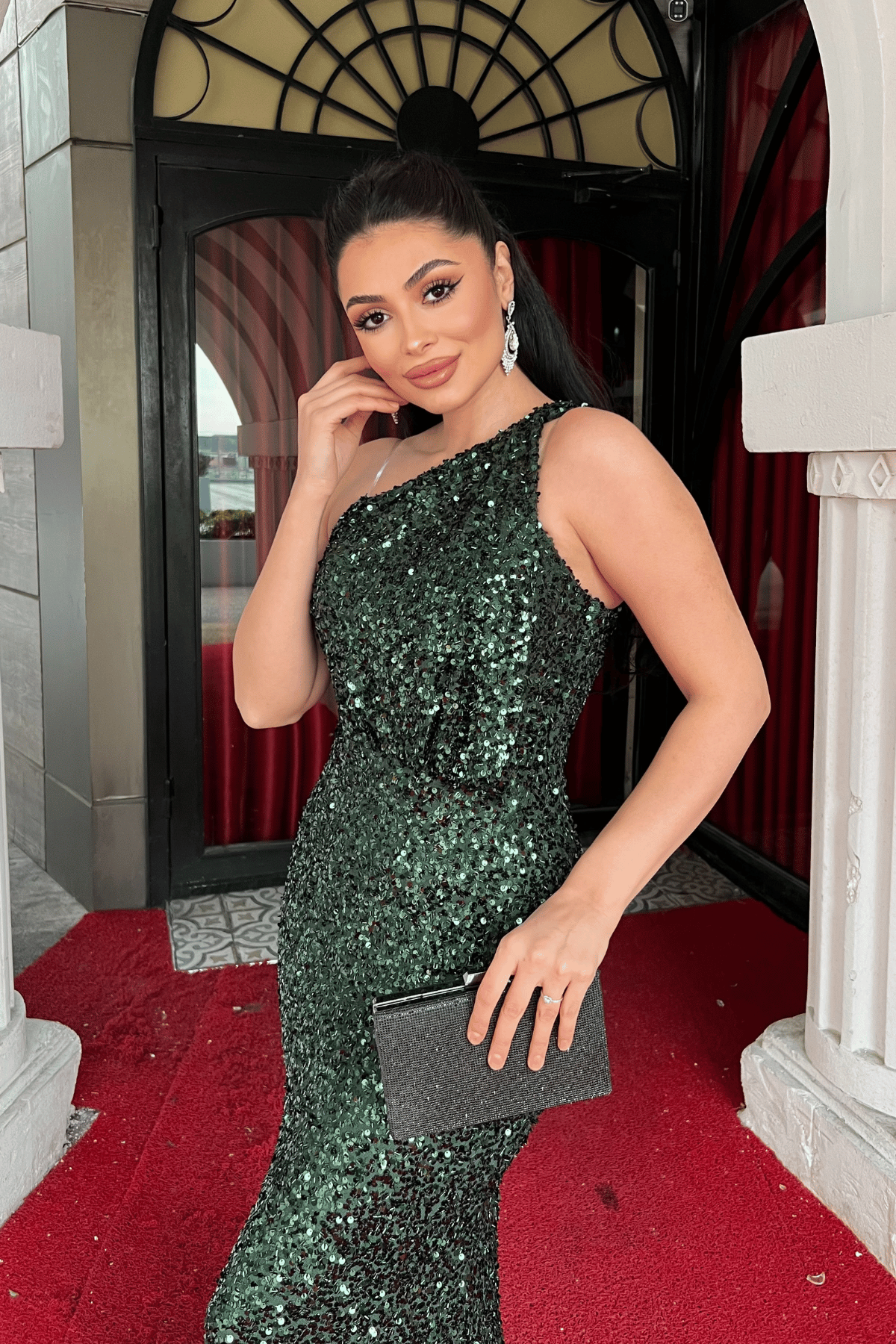 Payet Kumaş Tasarım Balık Elbise - ZÜMRÜT YEŞİL