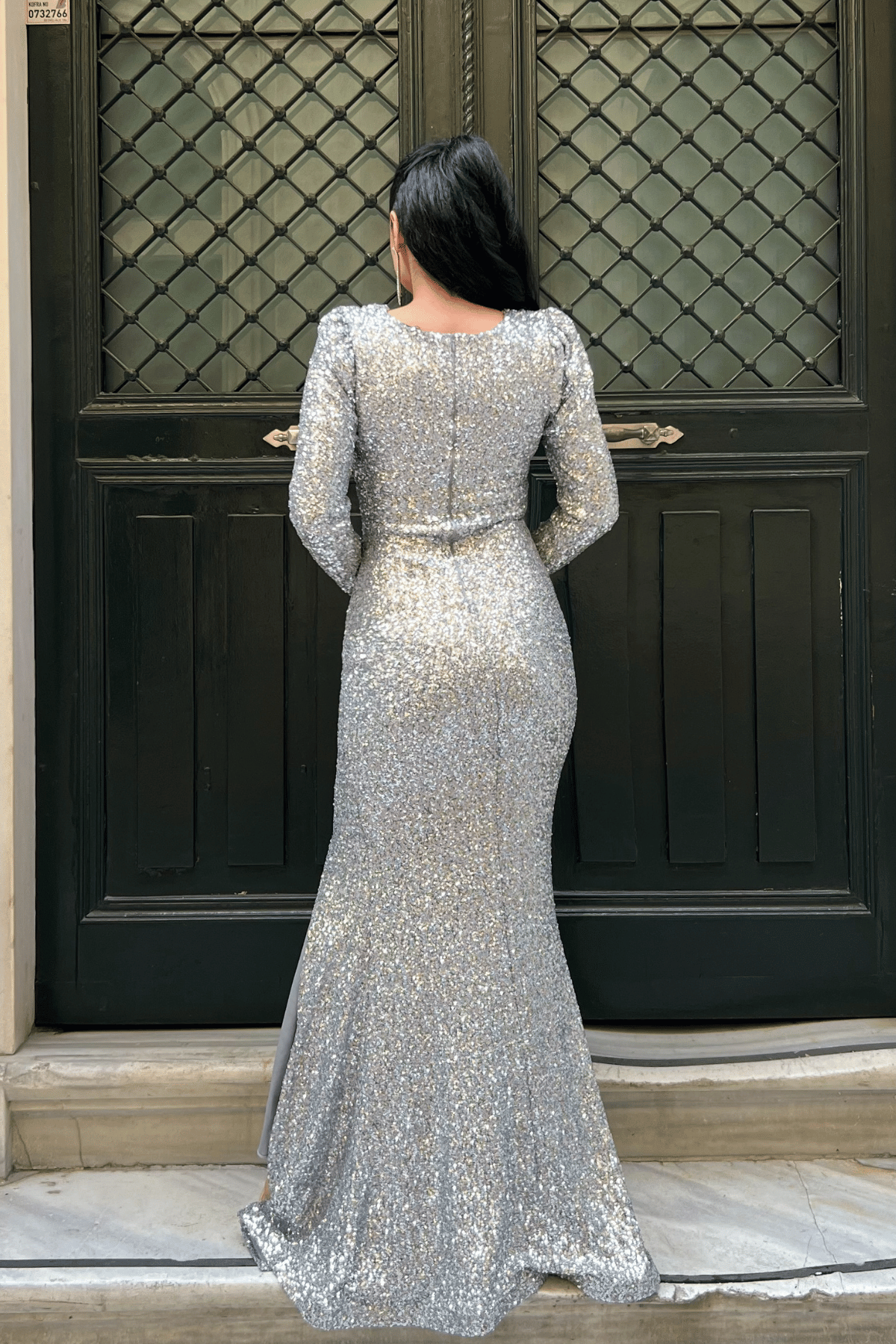 Pul Payet Kumaş Kruvaze Yaka Balık Elbise - BEYAZ