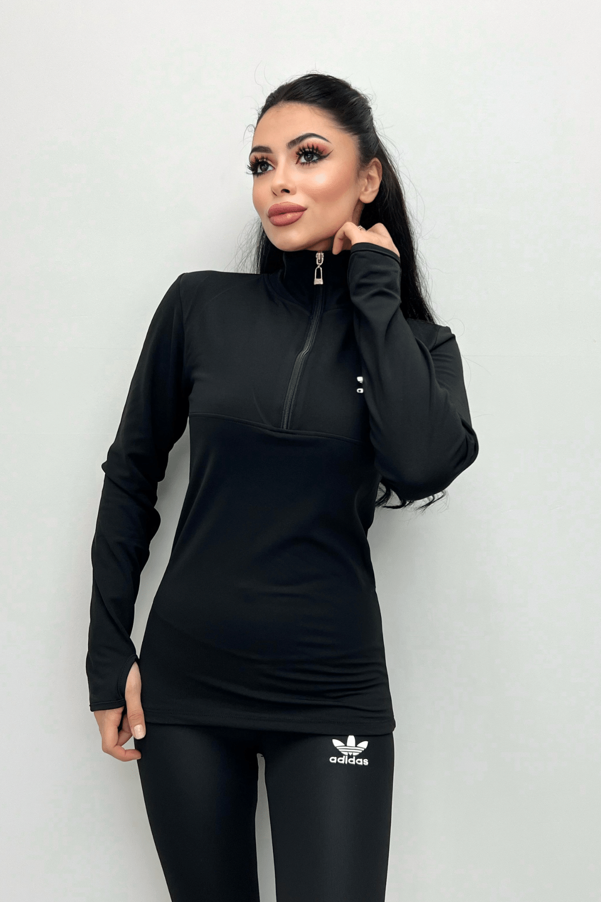 Şardonlu Likralı Kumaş Eşofman Takım - SİYAH