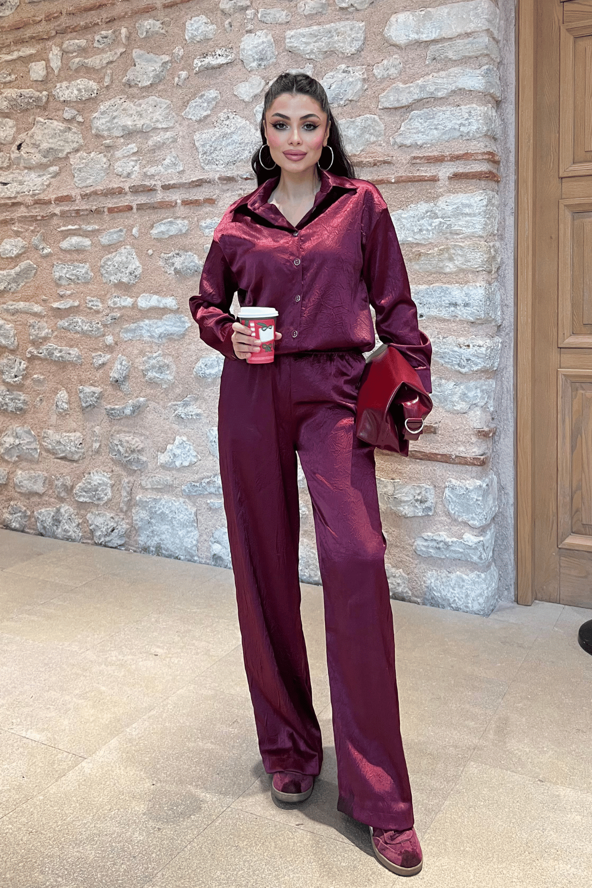 Saten Kumaş Takım - BORDO