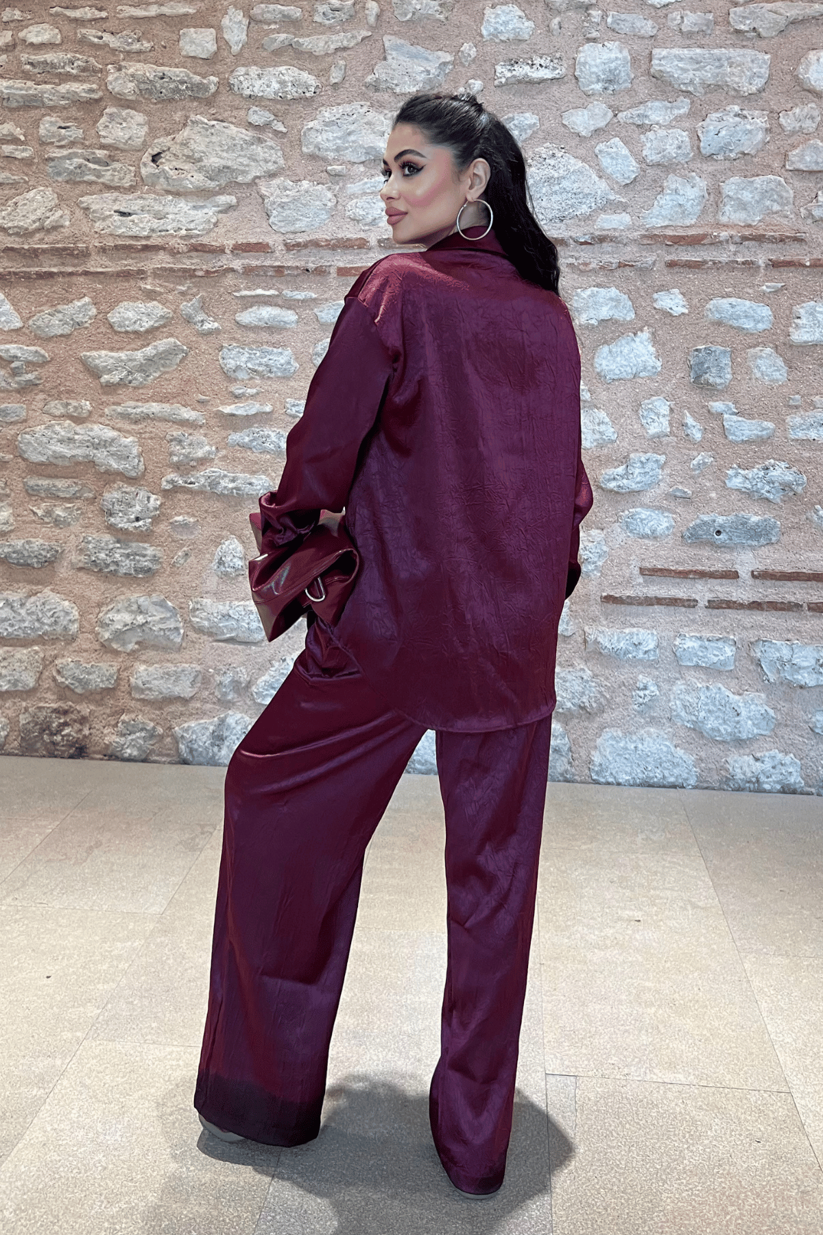 Saten Kumaş Takım - BORDO