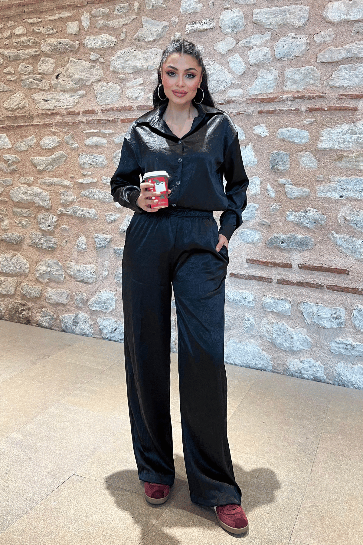 Saten Kumaş Takım - SİYAH