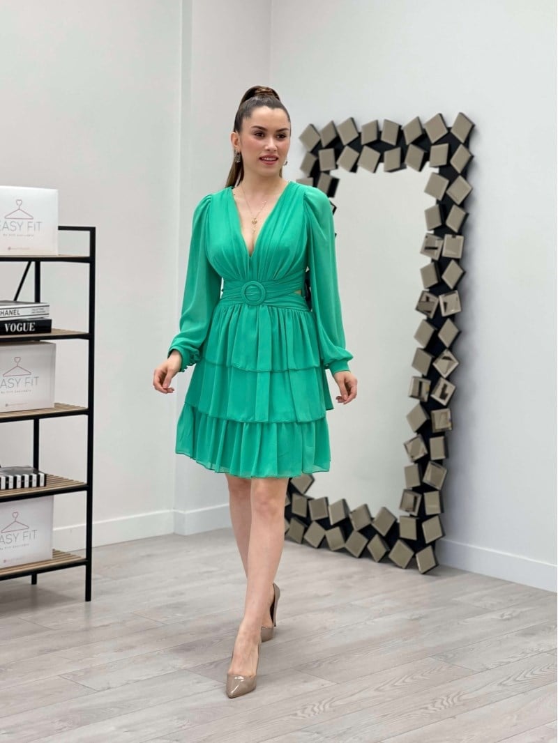 Chiffon Crepe Fabric Back Detailed Dress - Mint Green