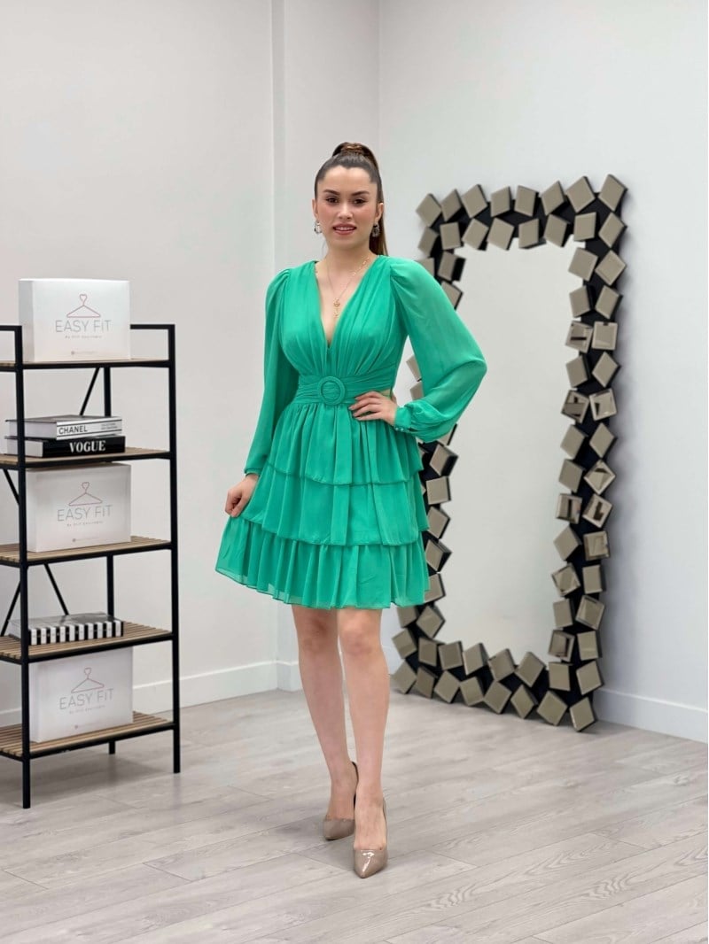 Chiffon Crepe Fabric Back Detailed Dress - Mint Green