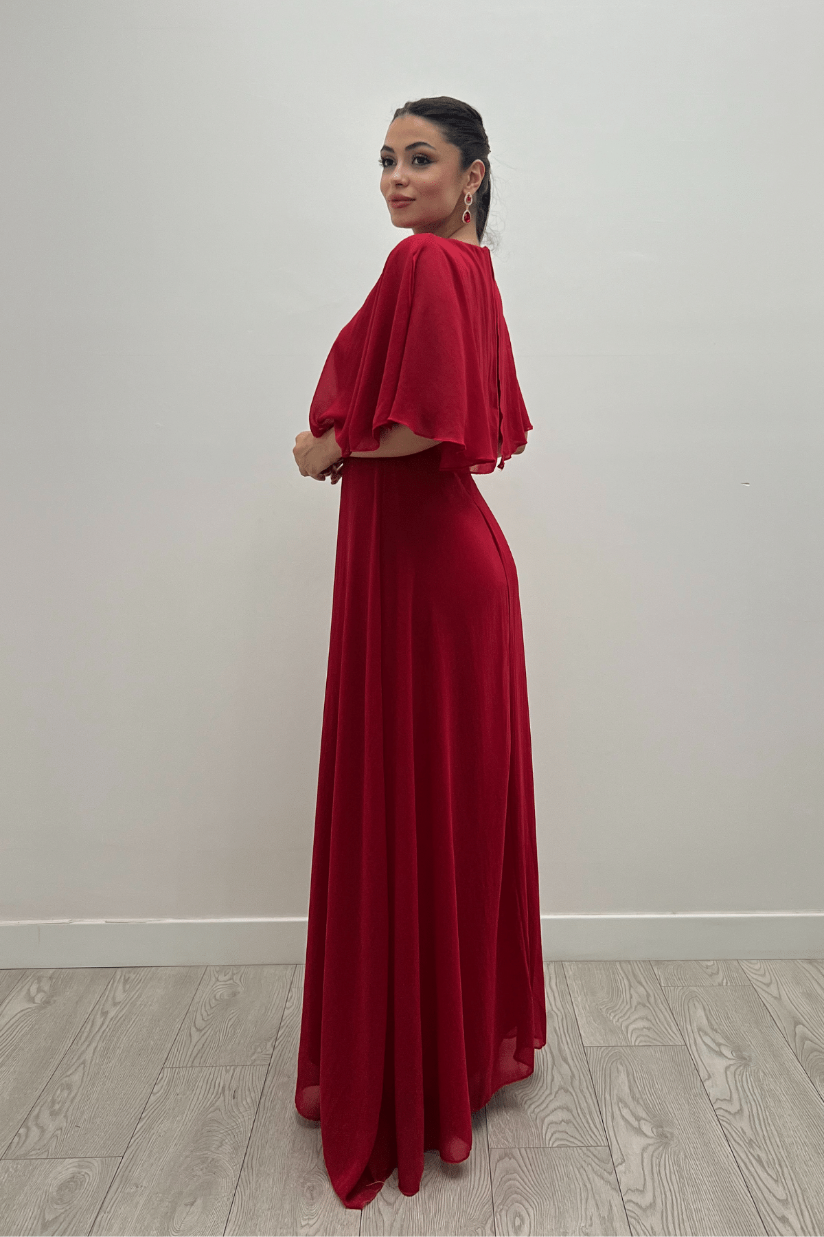 Şifon Kumaş Bolero Detaylı Elbise - KIRMIZI