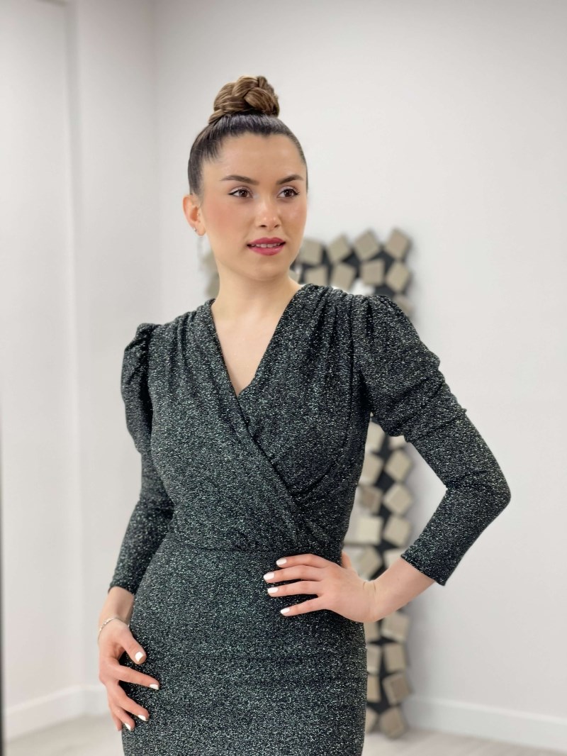 Simli Kalem Elbise - GÜMÜŞ